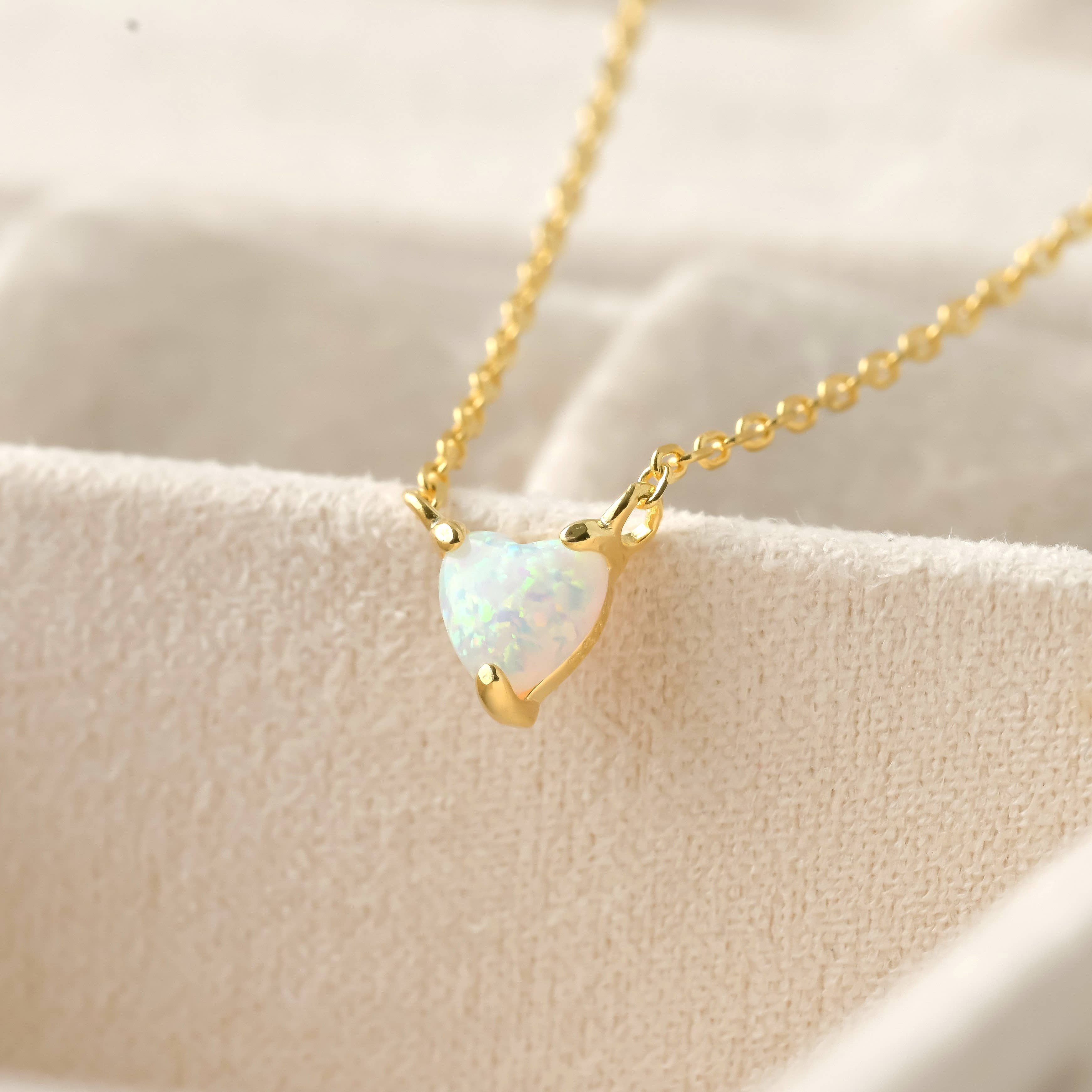 925 Silver Opal Tiny Heart Gold Necklace - Out of the Blue