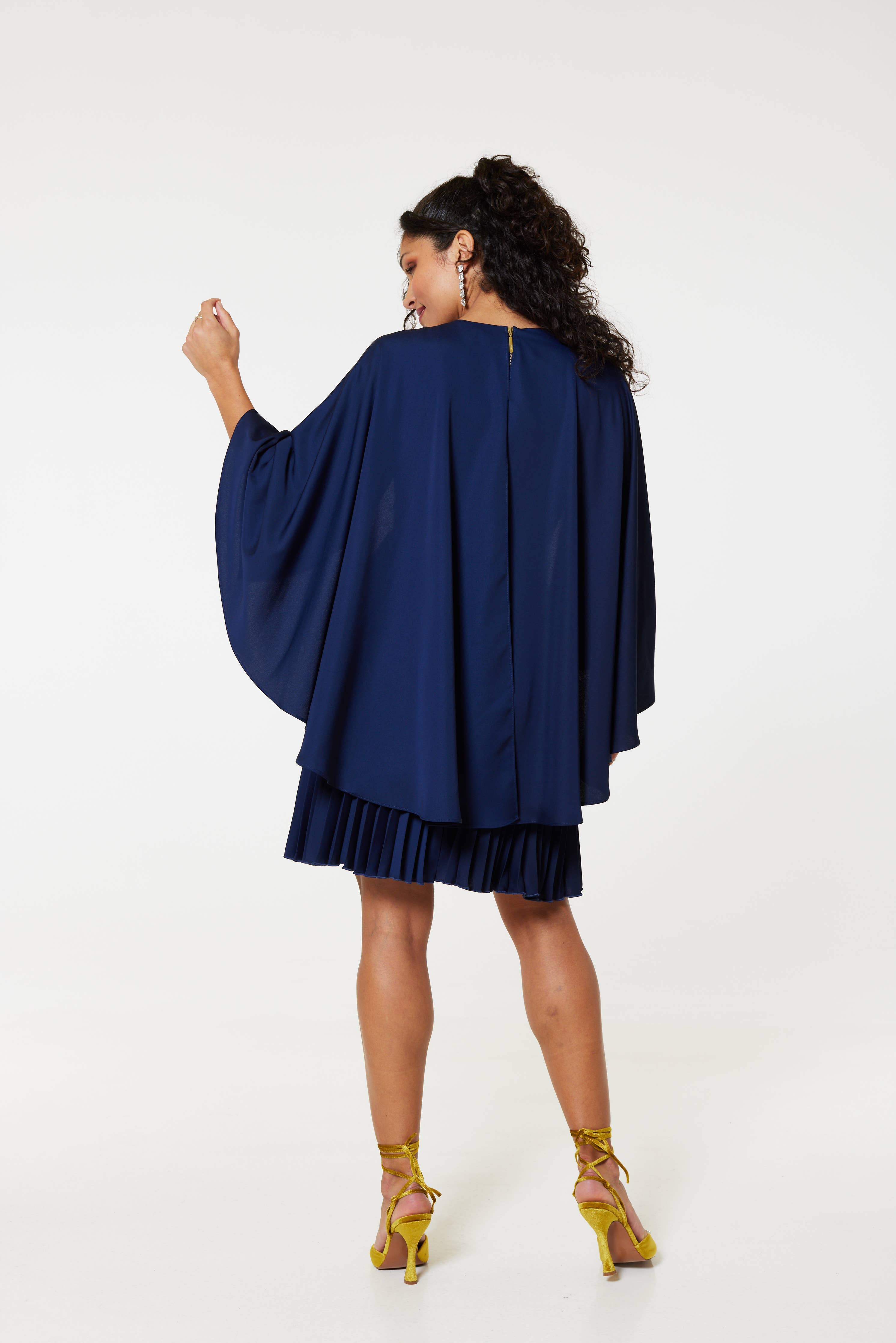 Closet London Pleated Cape Dress D9756 - Out of the Blue