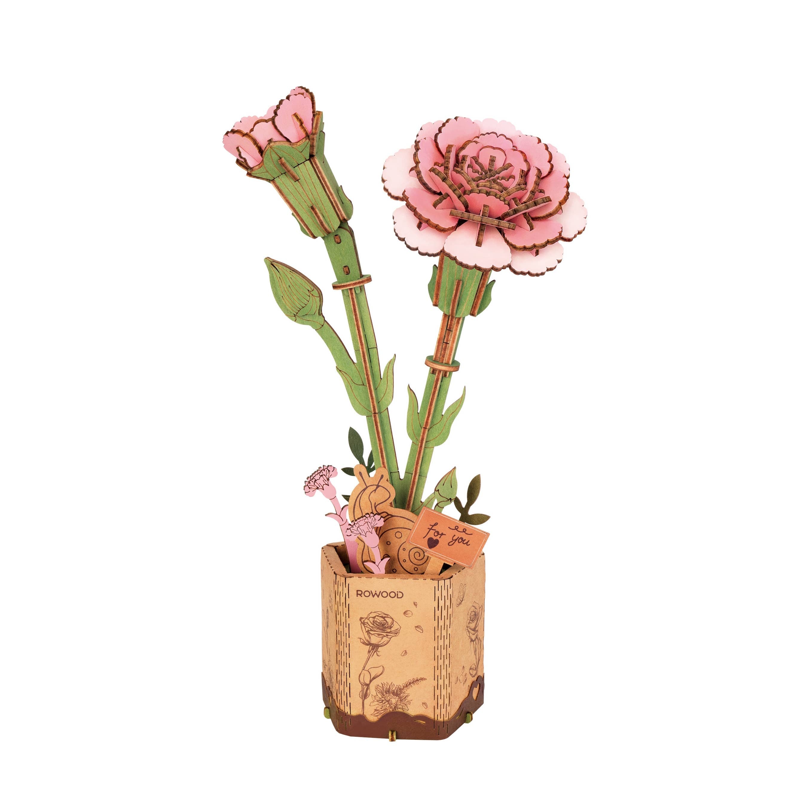 Carnation 3D Wooden Flower Puzzle