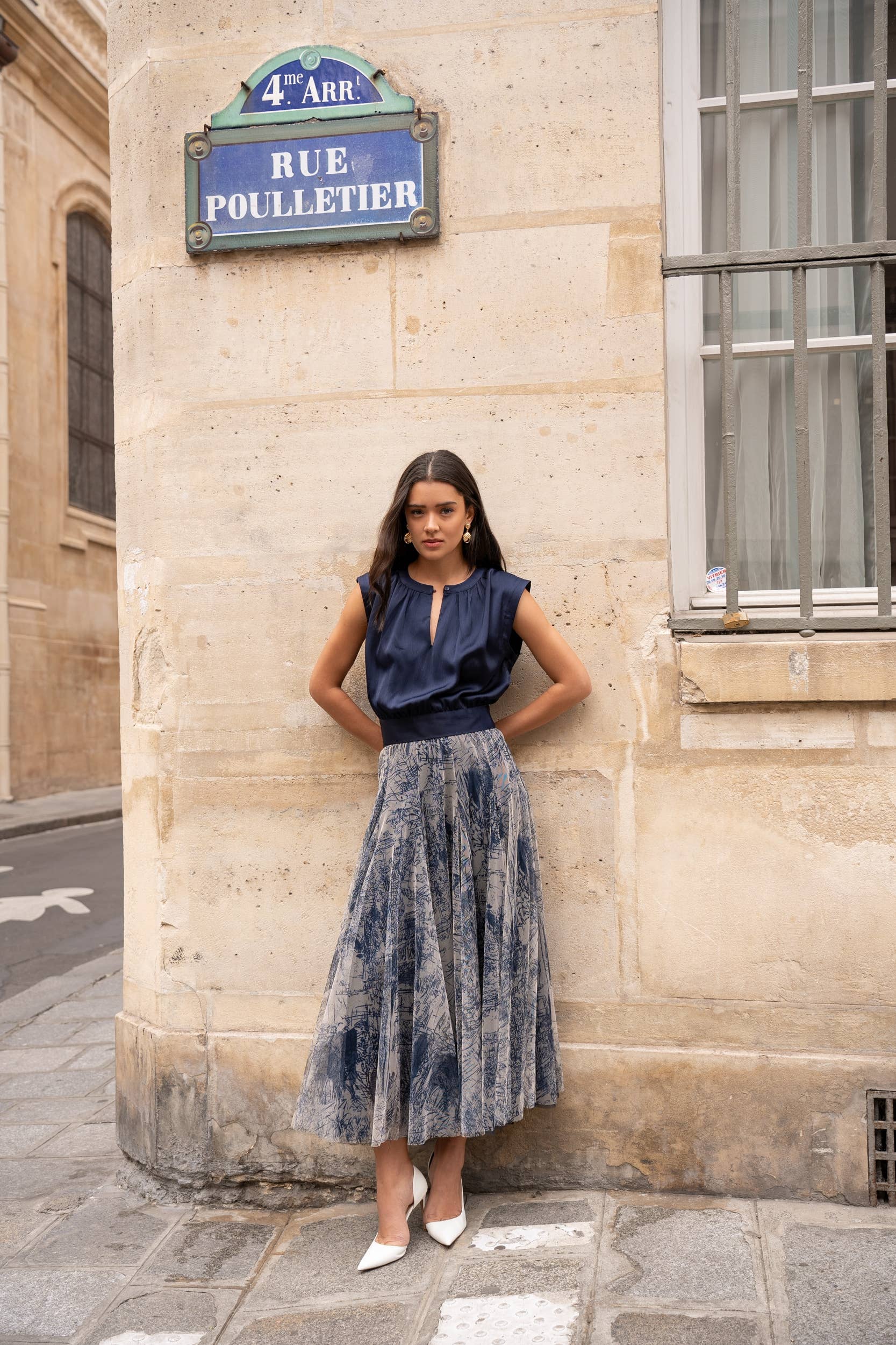 Amber skirt in toile de Jouy printed tulle - CK08202-1: Navy Blue / 2 S/M - 2 M/L - Out of the Blue
