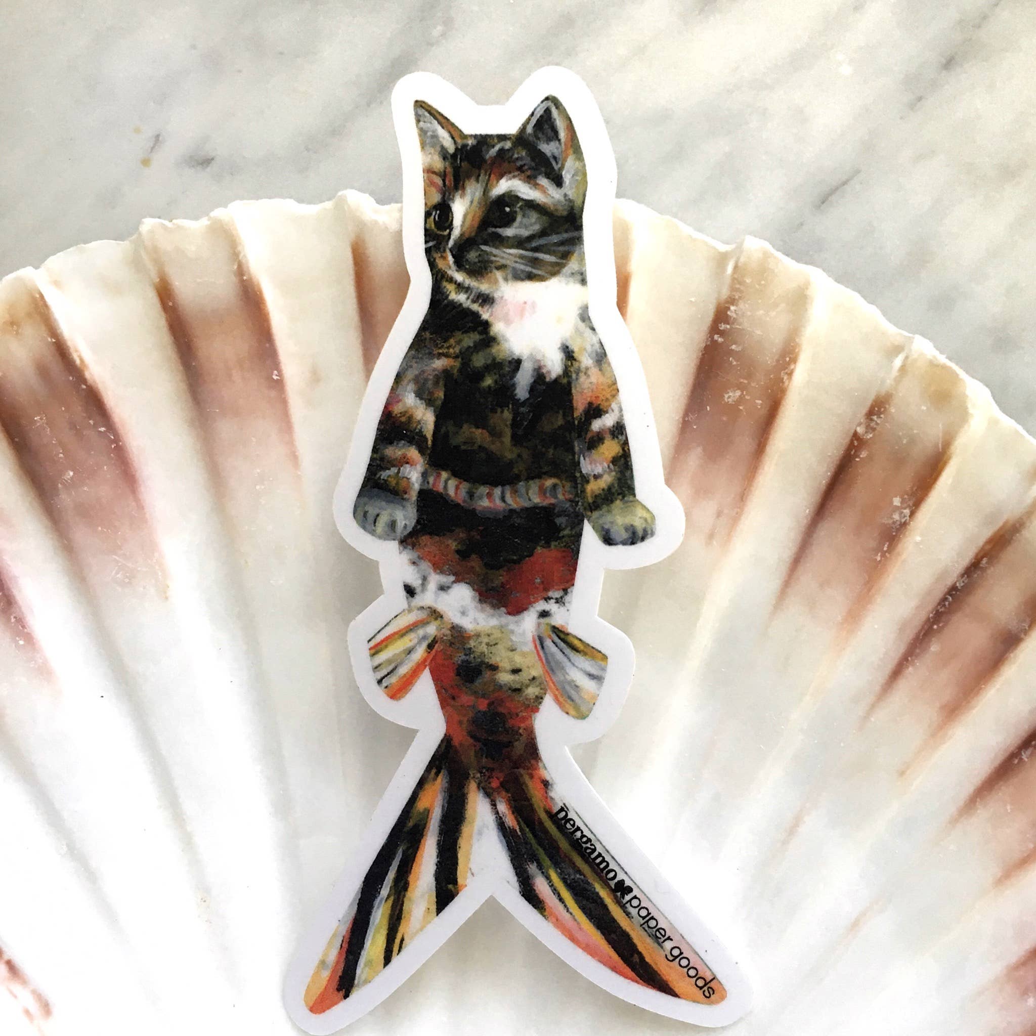 Orange Cat Mermaid Vinyl Sticker - 4"