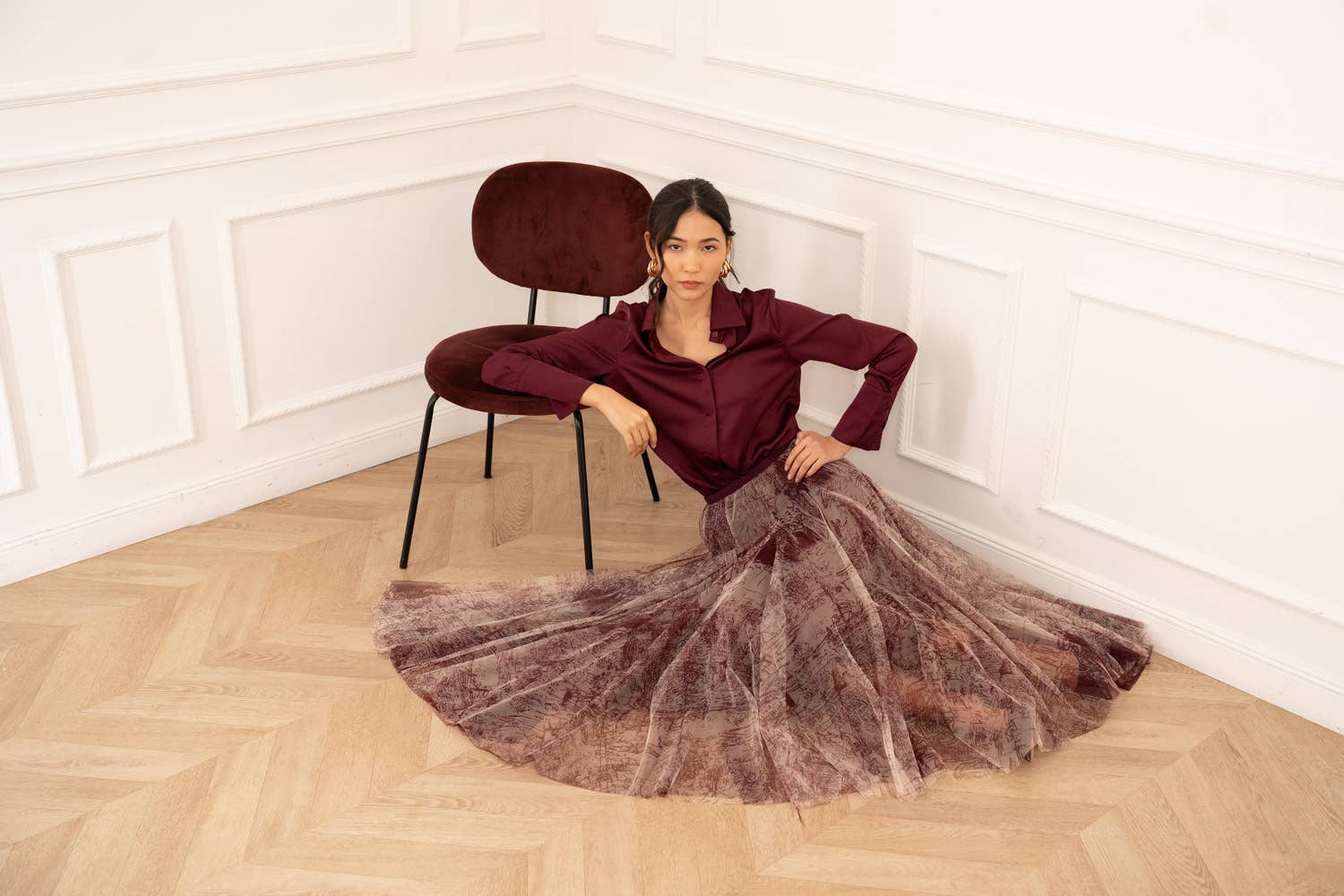 Amber skirt in toile de Jouy printed tulle - CK08202-1: Navy Blue / 2 S/M - 2 M/L - Out of the Blue