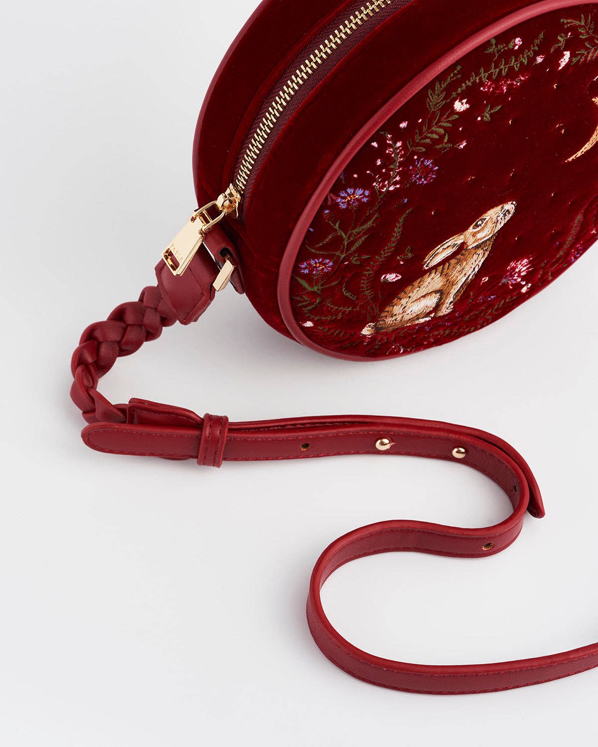 Star Gazing Rabbit Red Embroidered Circle Bag - Out of the Blue
