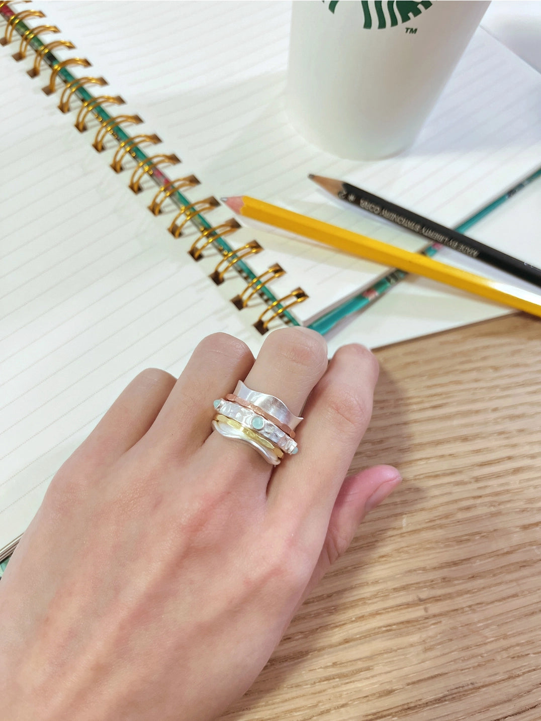 Amazonite Tri Tone Spinner Ring