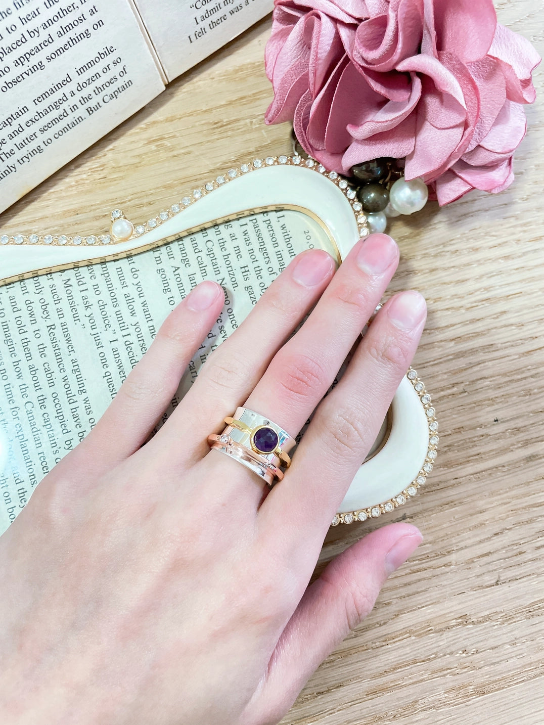 Amethyst Tri-Color Spinner Ring