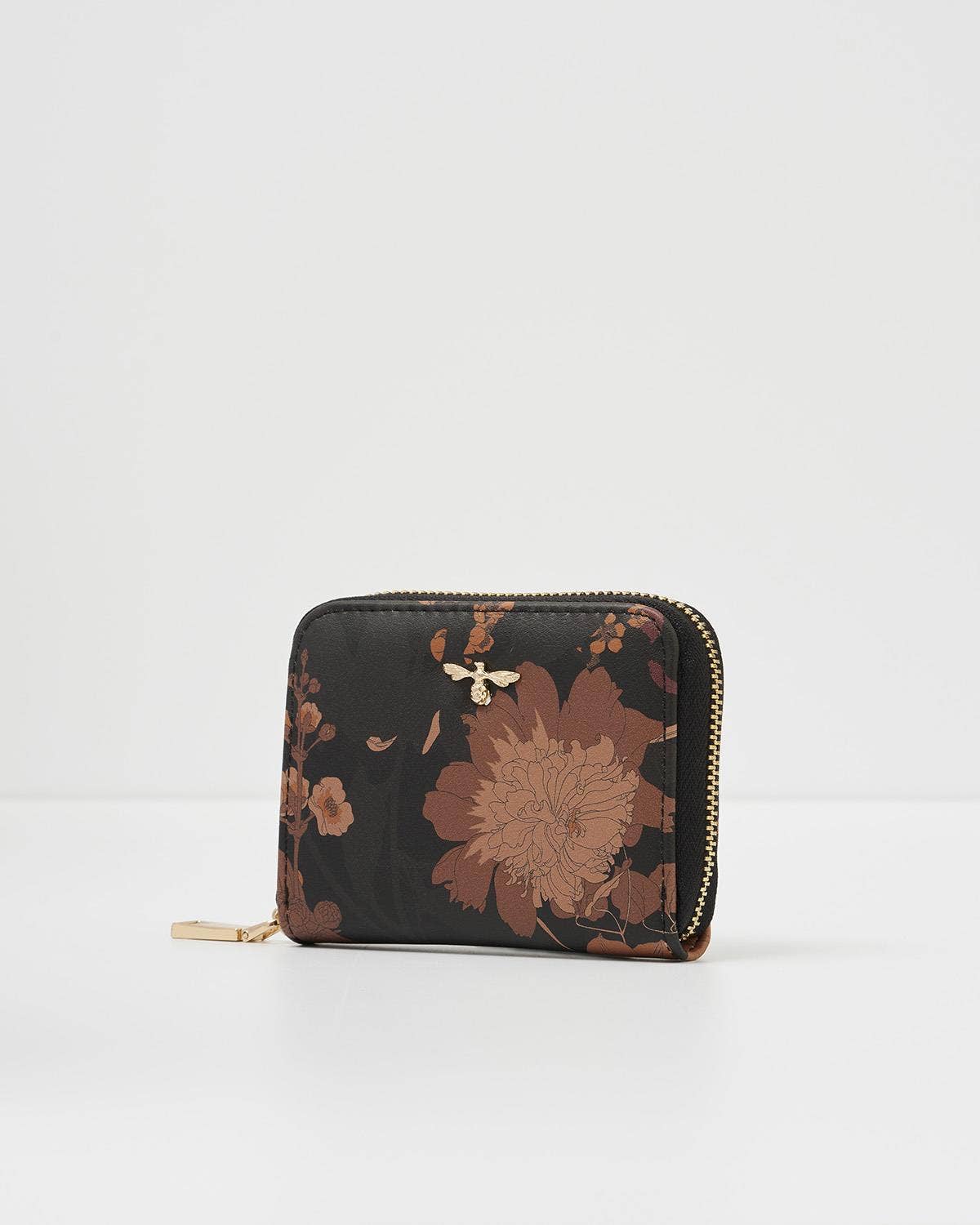 Deco Blooms Black Zip Wallet