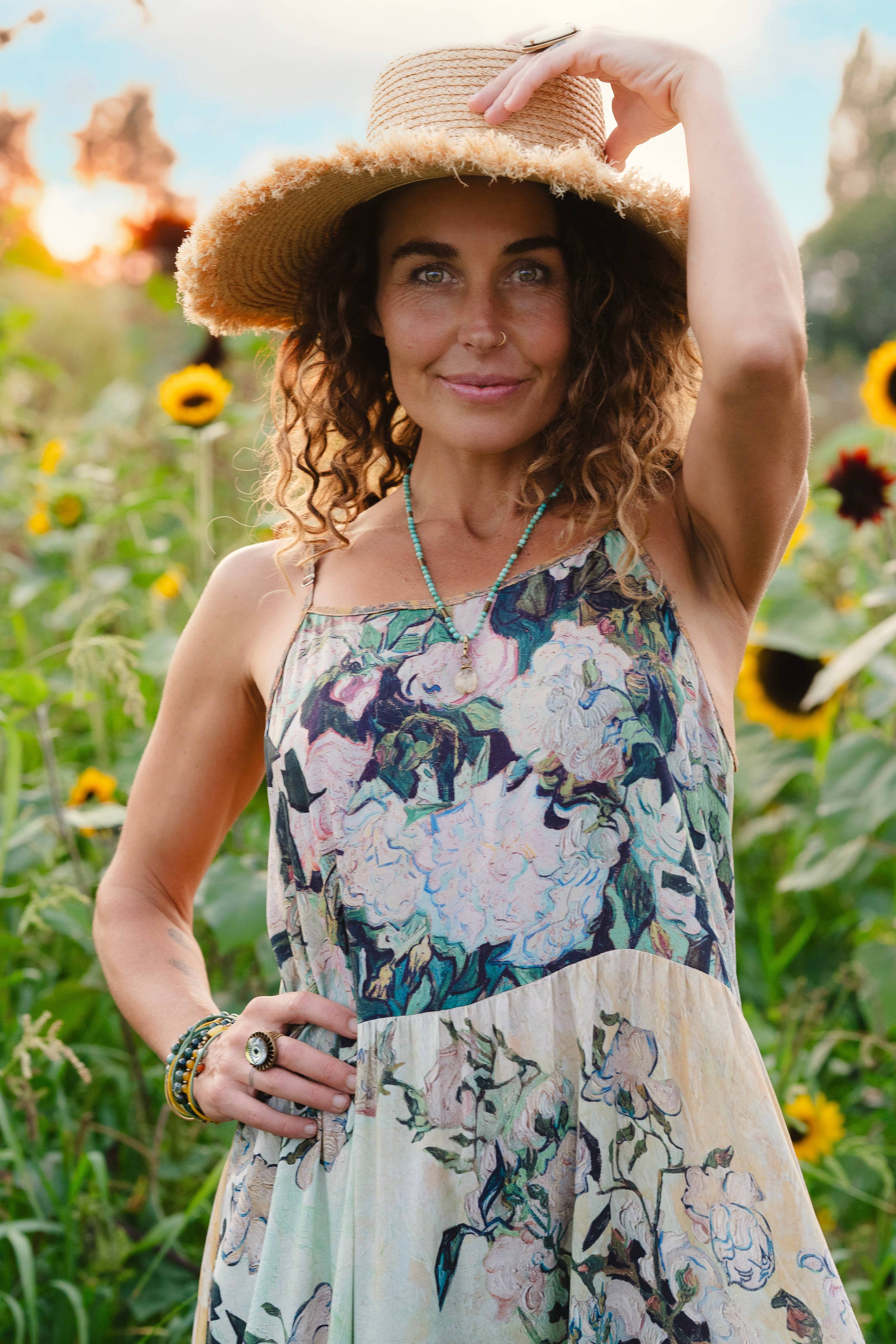 I Paint My Dream Van Gogh Bohéme Long Maxi Slip Dress - Out of the Blue