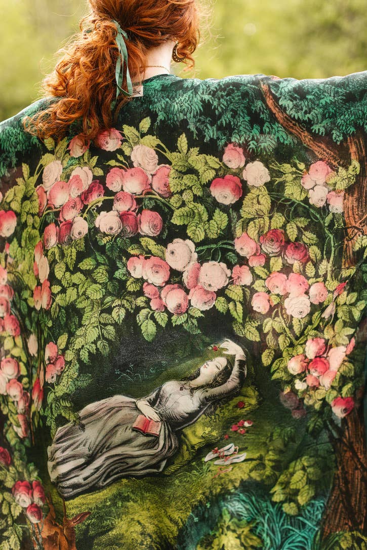 The Daydreamer Goddess Duster Kimono w/ Florals & Rabbits - Out of the Blue