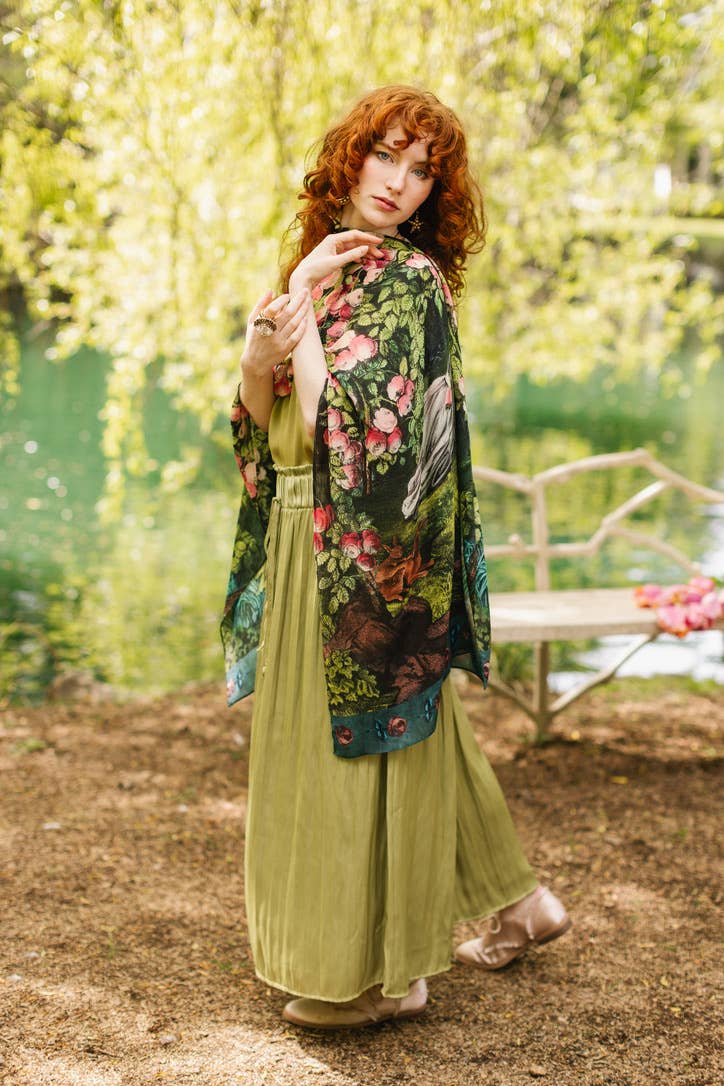 The Daydreamer Scarf w/ Sleeping Beauty, Florals & Rabbits - Out of the Blue