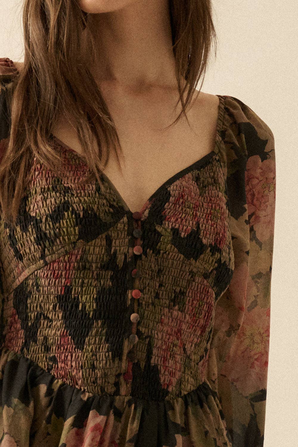 Smocked Midi Peasant Dress