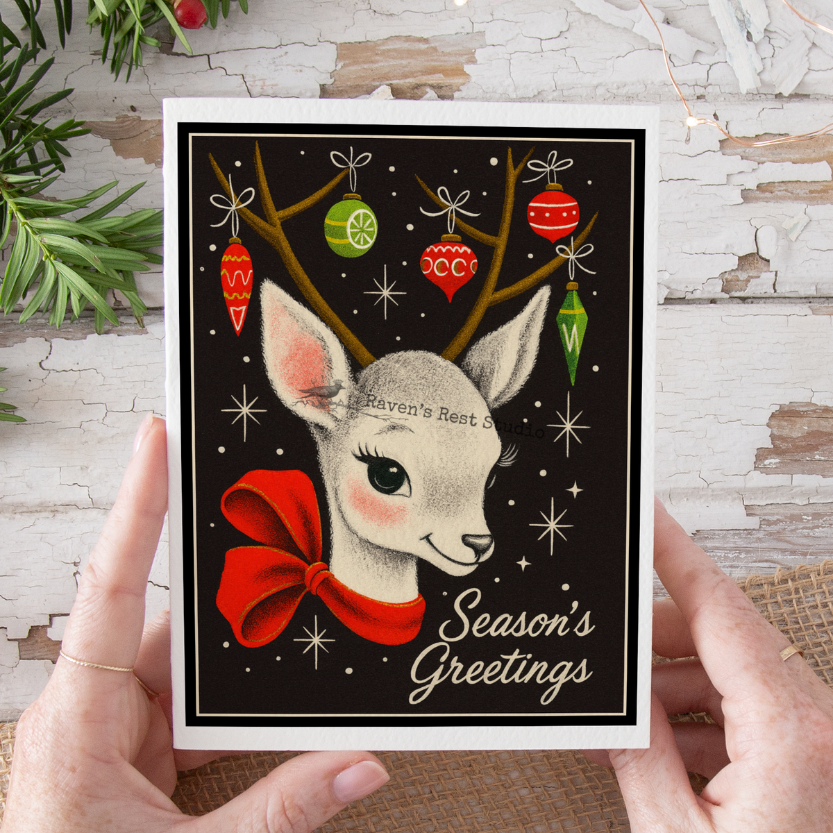 Christmas Card  Deer With Ornaments.