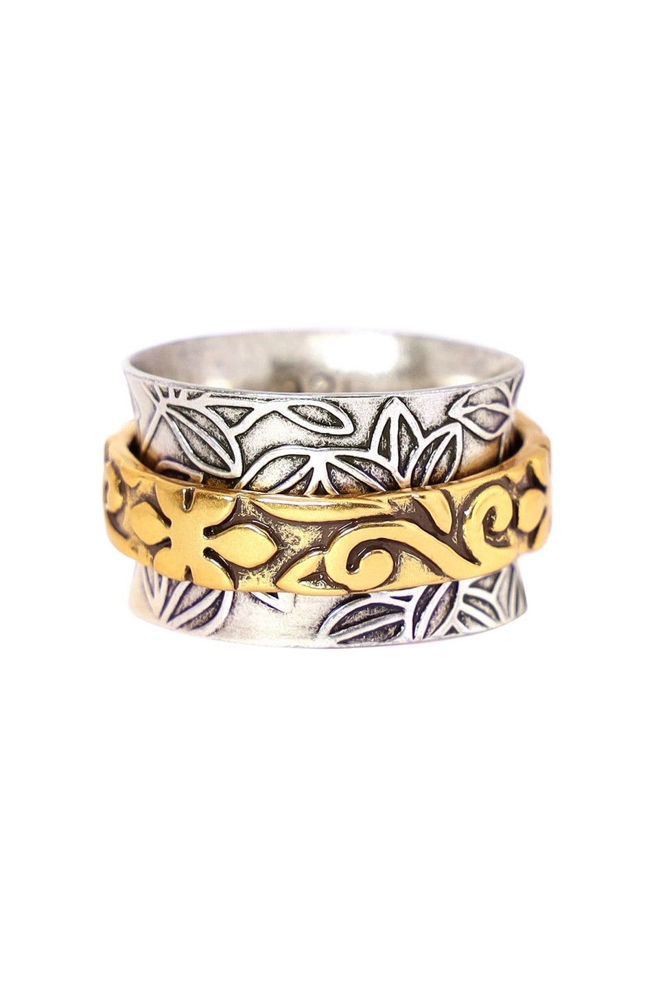 Floral Pattern 2 Tone Spinner Ring