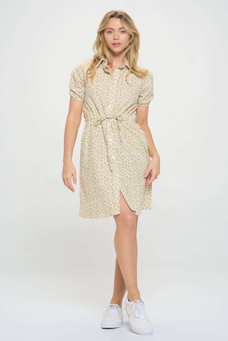 DITSY MUSTARD FLORAL PRINT DRESS - Out of the Blue