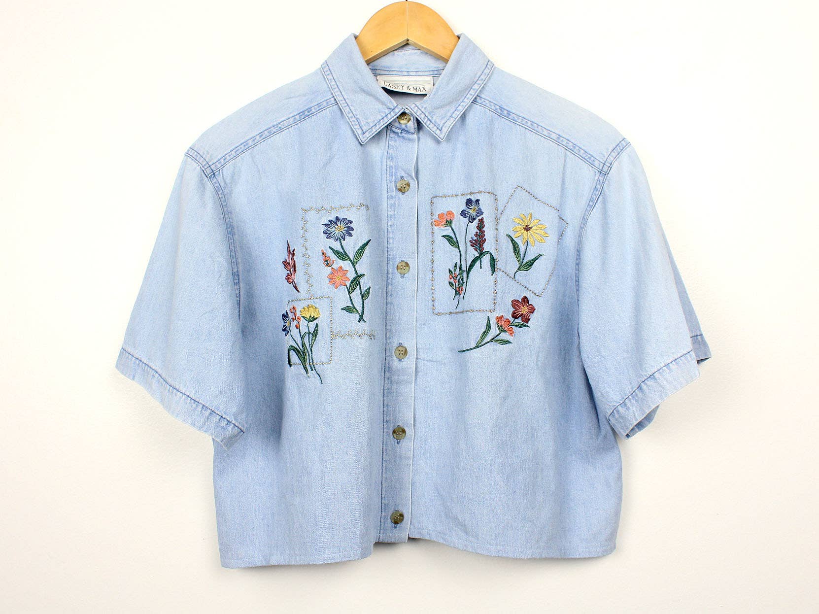 Reworked Vintage Denim Button-Up Shirt - Cropped - Out of the Blue