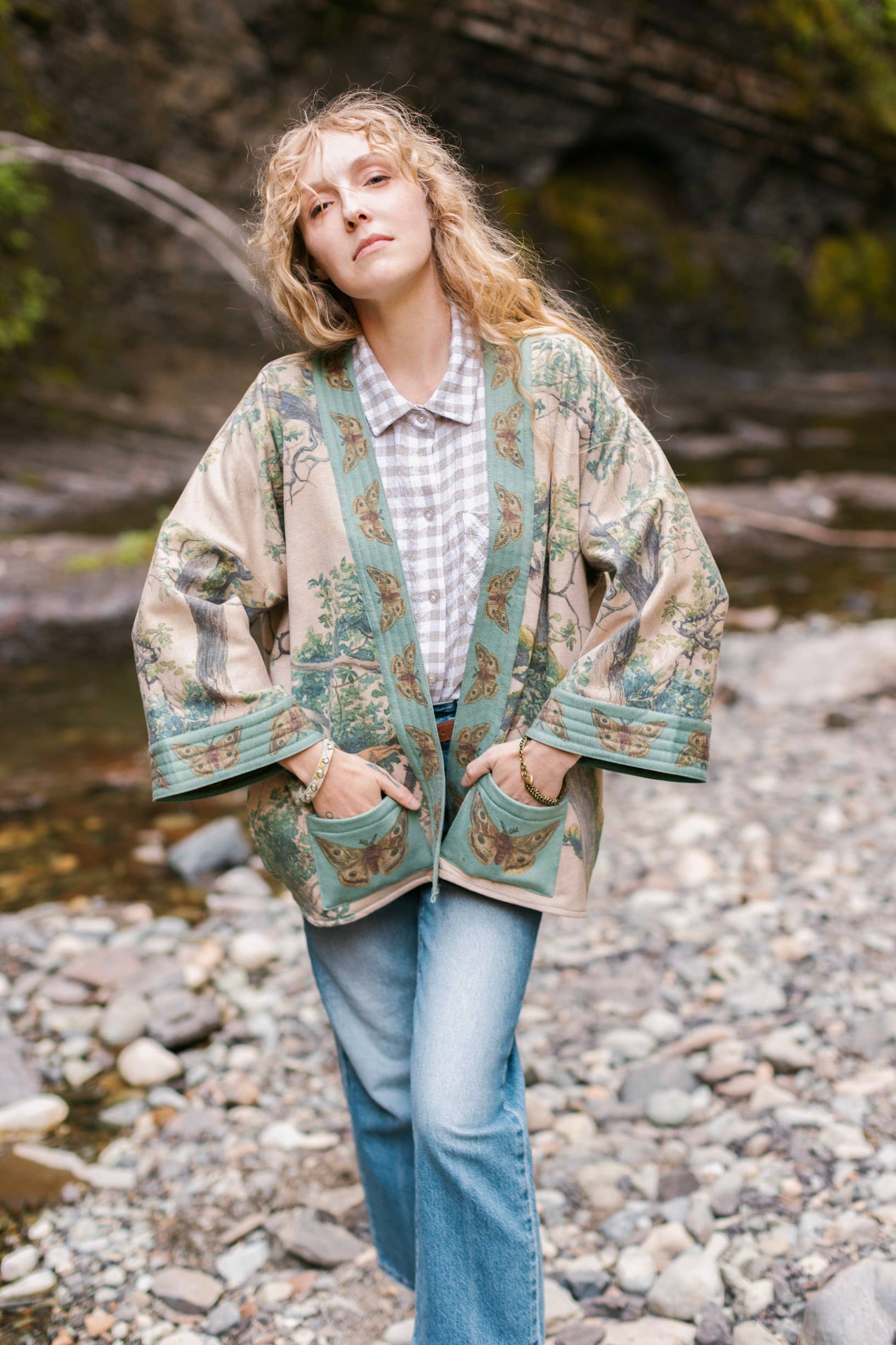 Earth & Sky Fleece Lined Cozy Cottage Cardigan Kimono Jacket - Out of the Blue