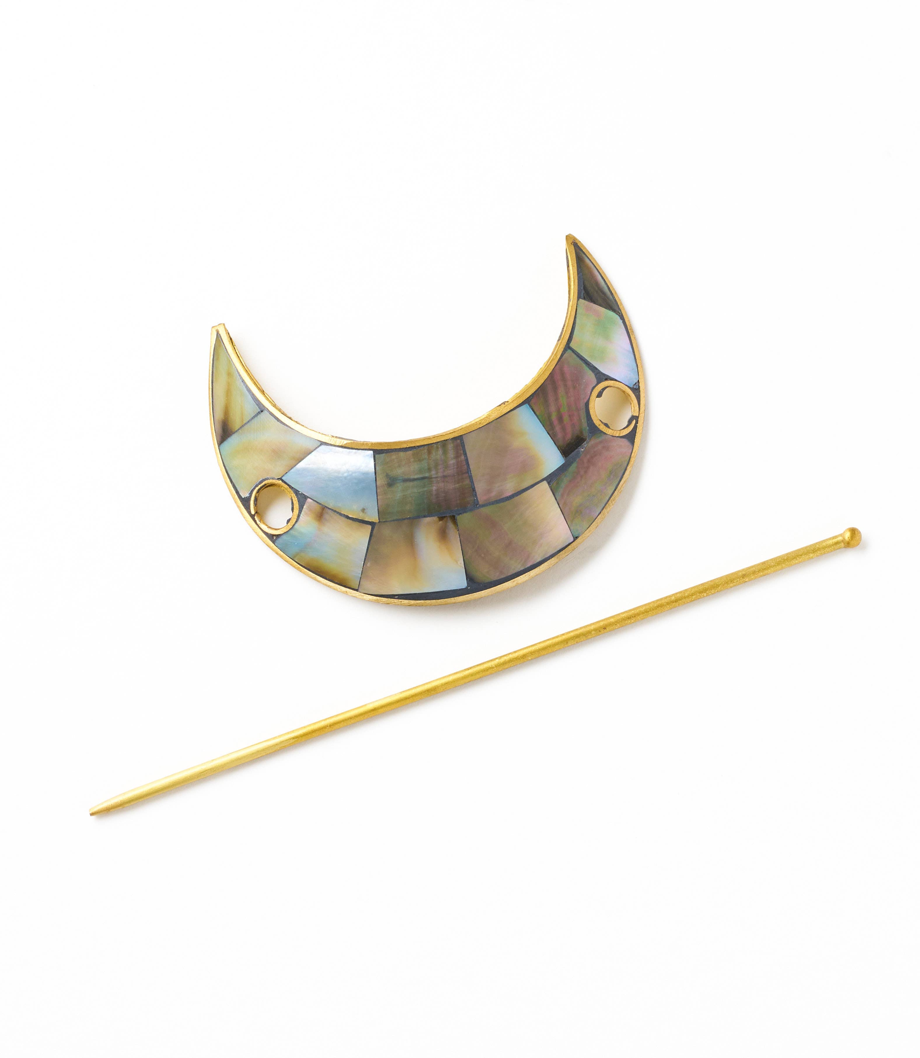 Chandra Crescent Moon Hair Pin with Stick - Mother of Pearl - Out of the Blue