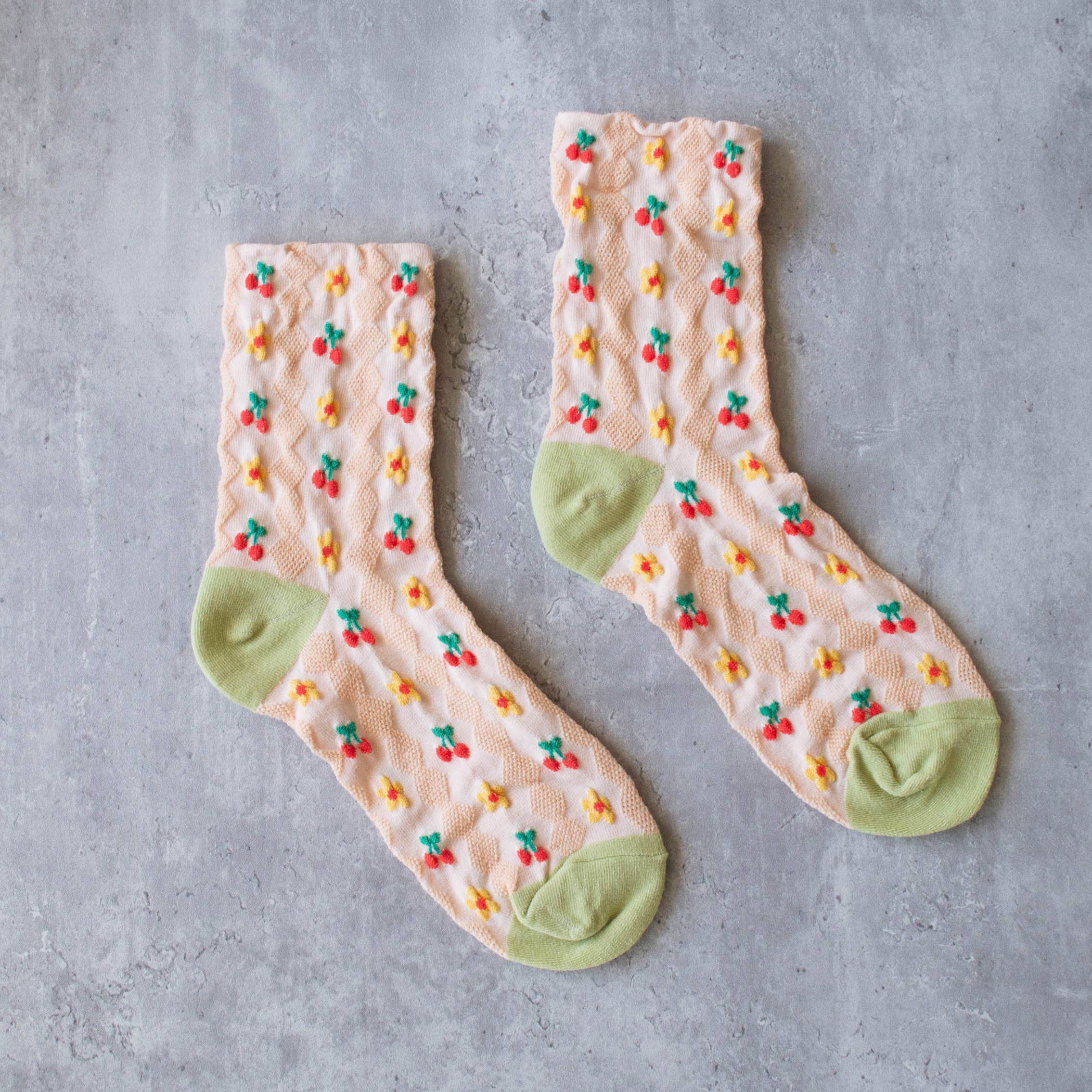 Women's Cherry Floral Pattern Socks - Out of the Blue