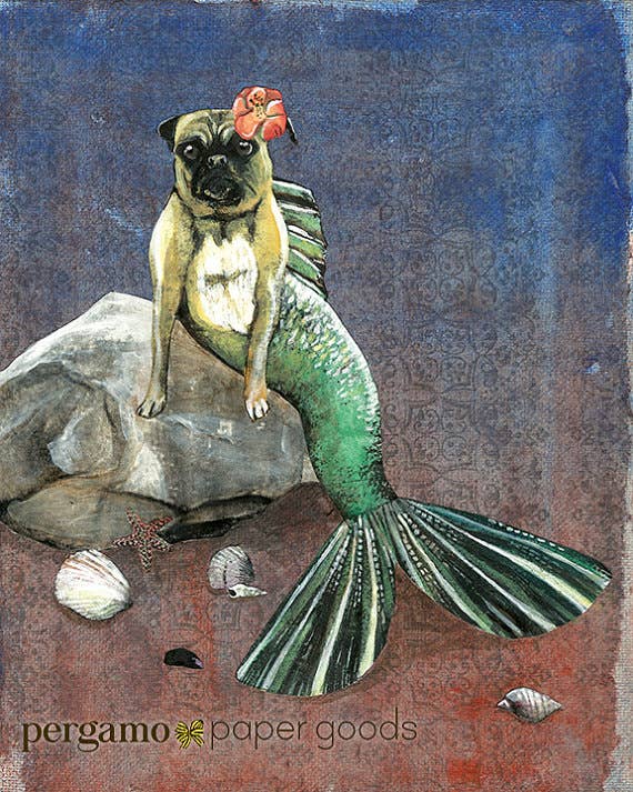 Mermaid Pug 8X10 Art Print