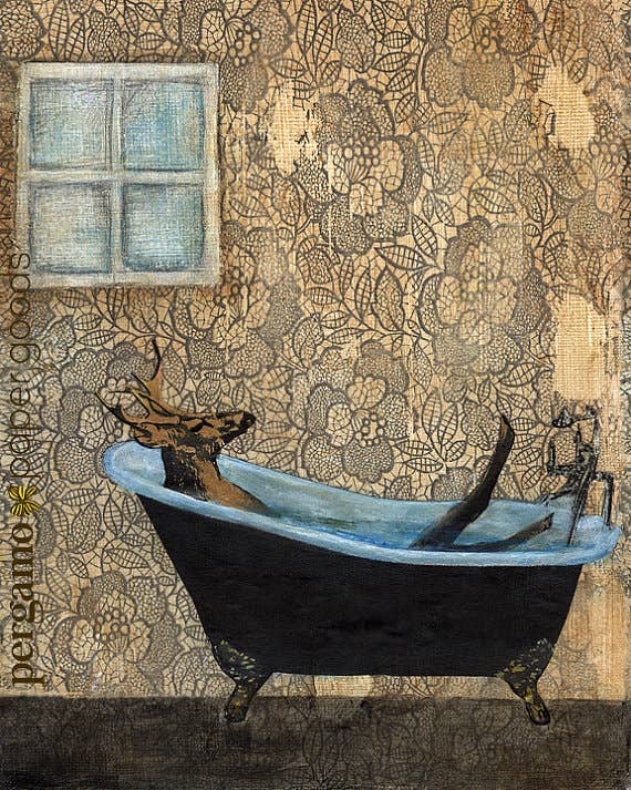 Bath Deer 8X10 Art Print: 8 X 10" / Unsigned - Out of the Blue