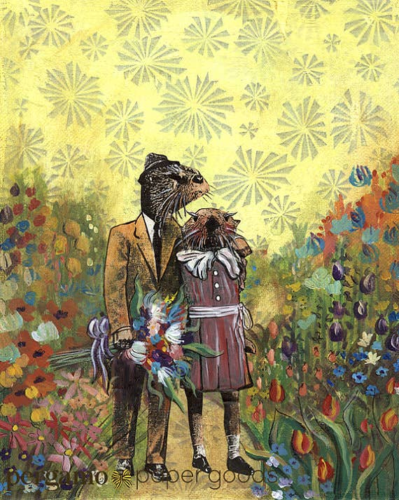 Otter Couple 8X10 Art Print: 8 X 10" / Unsigned - Out of the Blue