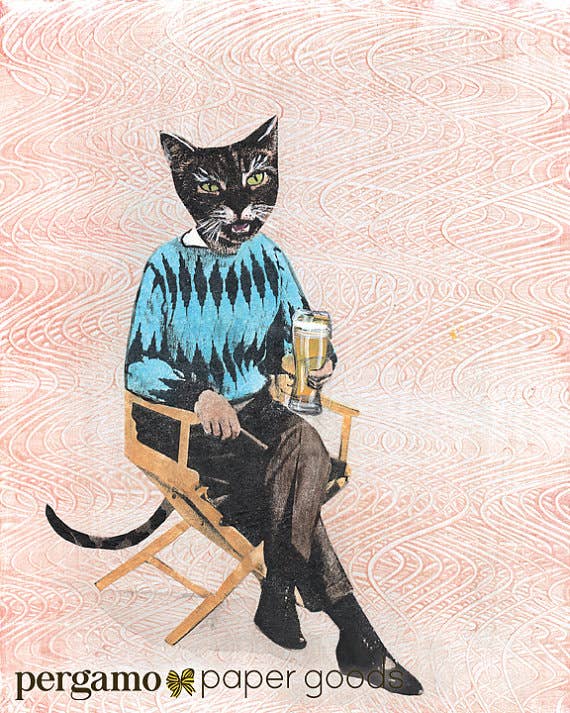 Beer Cat Art Print - Out of the Blue