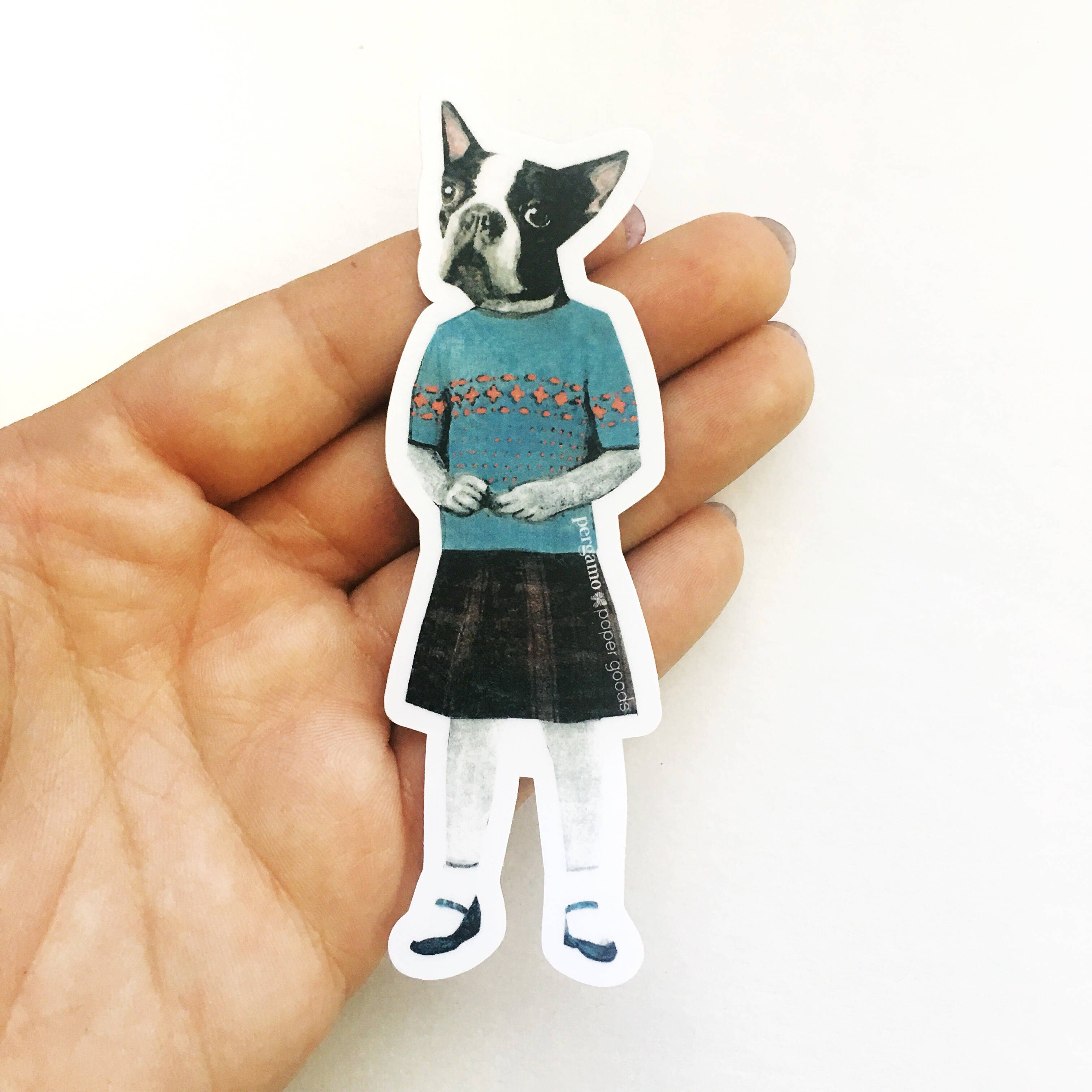 Boston Terrier Girl Vinyl Sticker - Out of the Blue