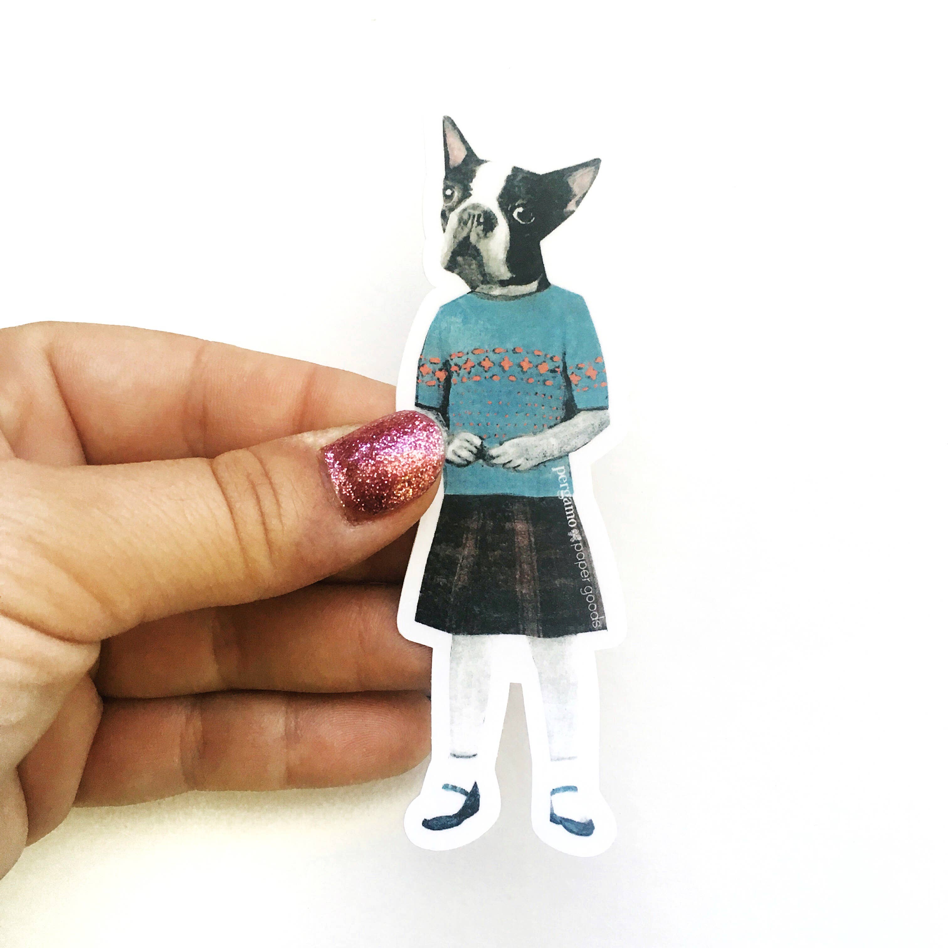 Boston Terrier Girl Vinyl Sticker - Out of the Blue