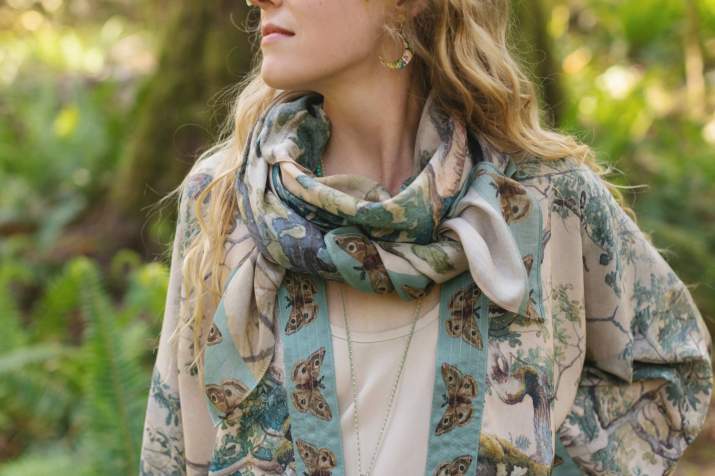 Earth & Sky Scarf with Tree Print - Out of the Blue