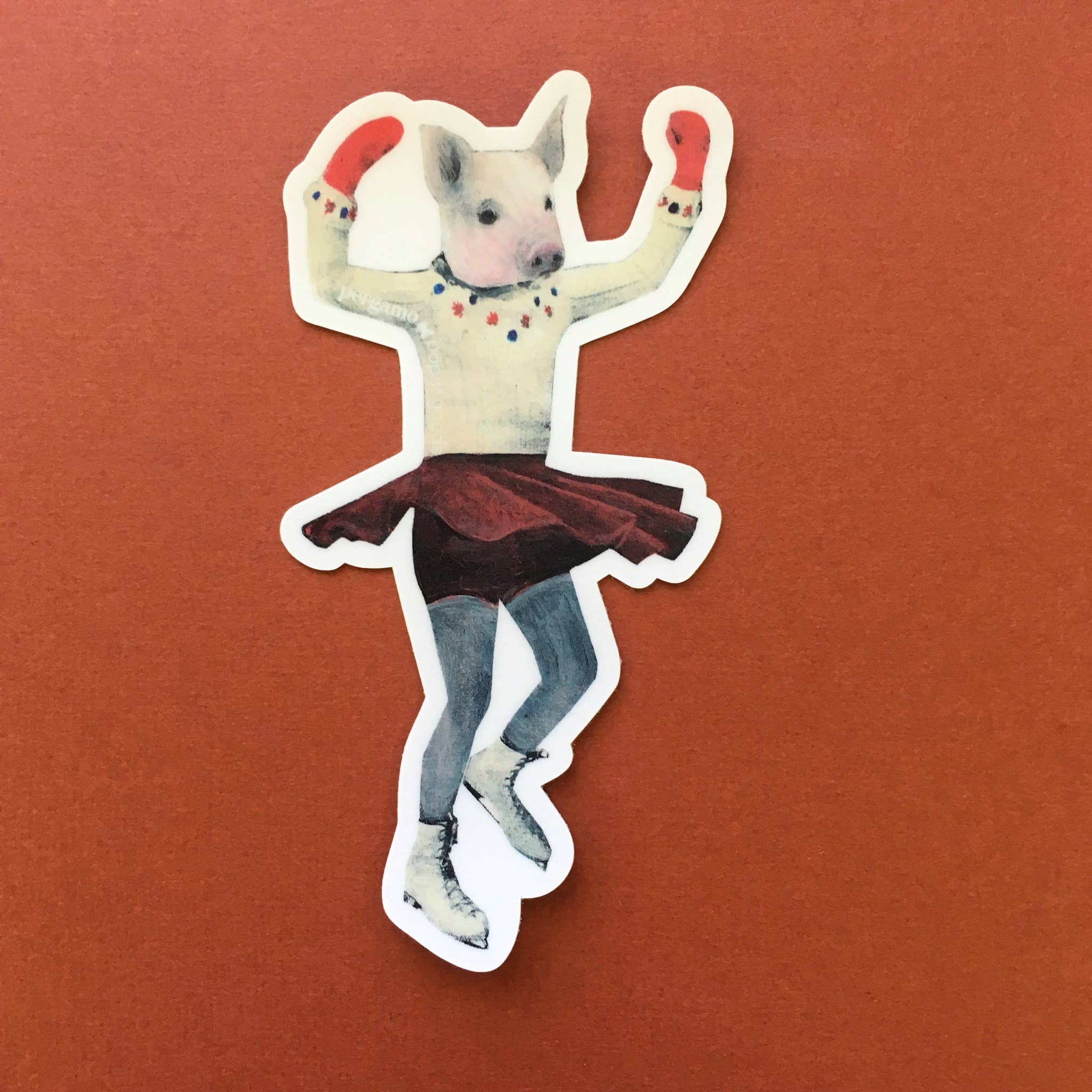 Ice Skating Pig Vinyl Sticker