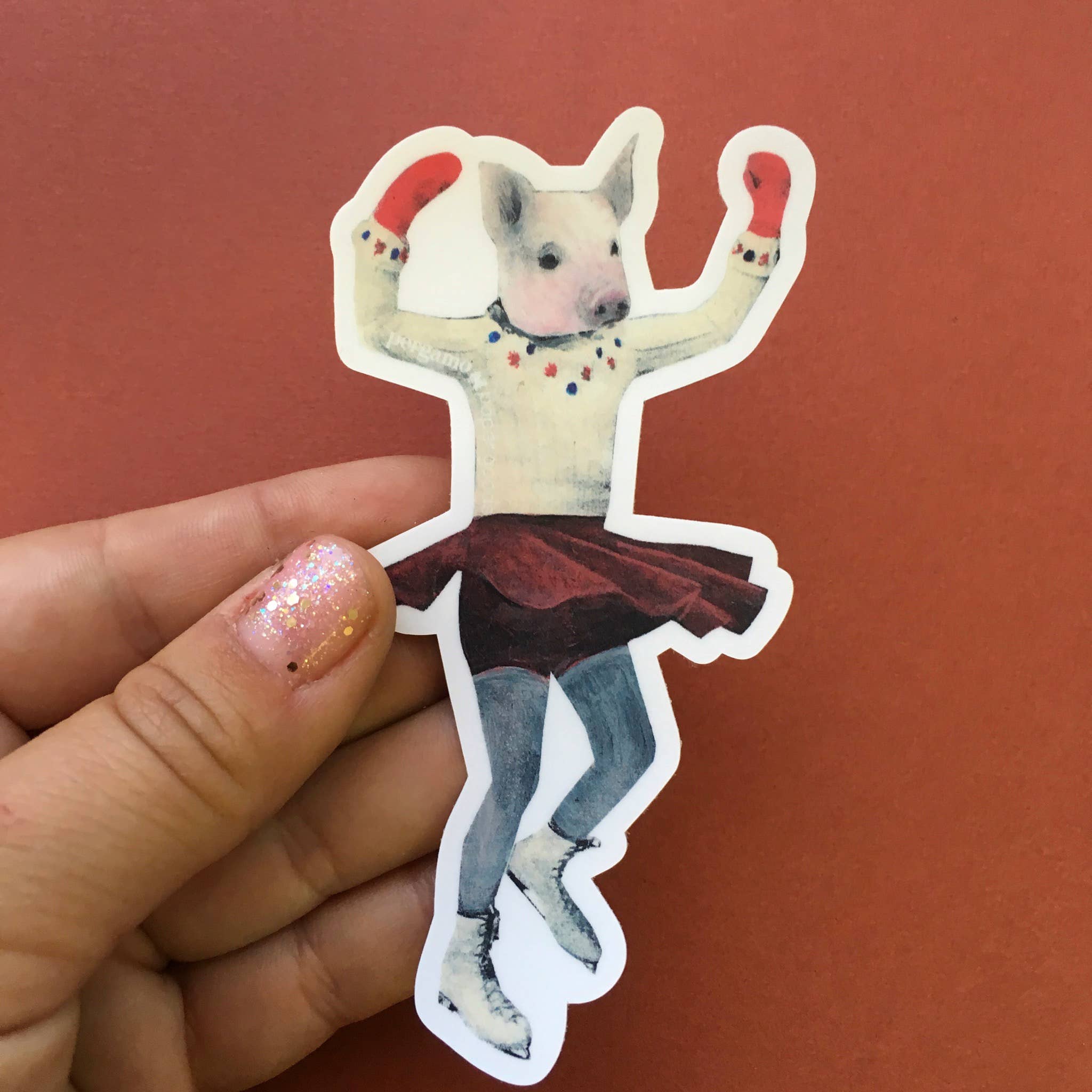 Ice Skating Pig Vinyl Sticker