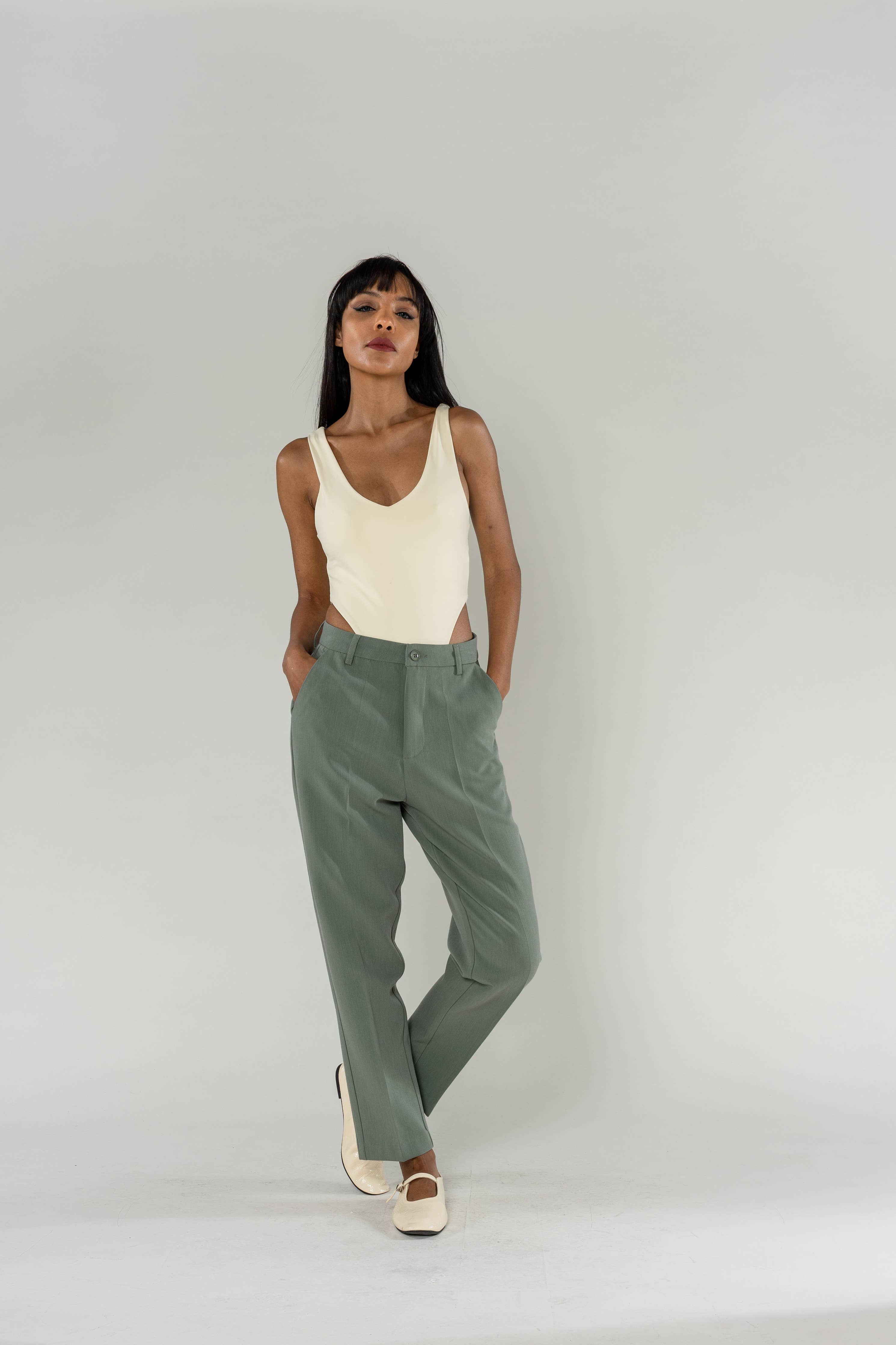 Women's high-waisted cigarette suit pants D002 - Out of the Blue