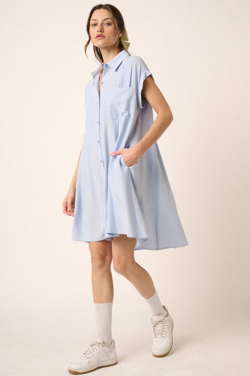 Pleated Shirt Dress - Out of the Blue