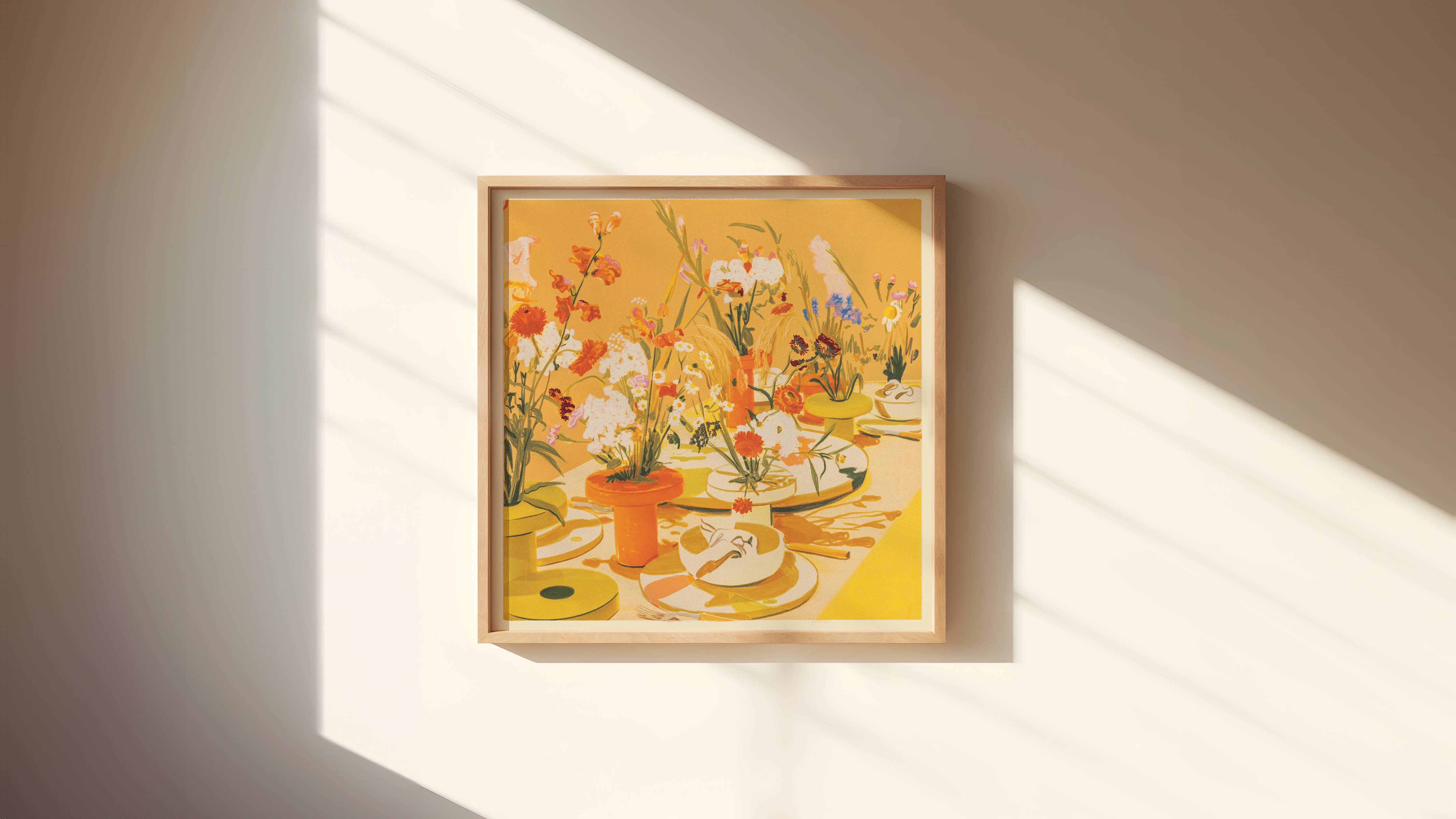 Abstract Floral Tablescape Art Print - Out of the Blue