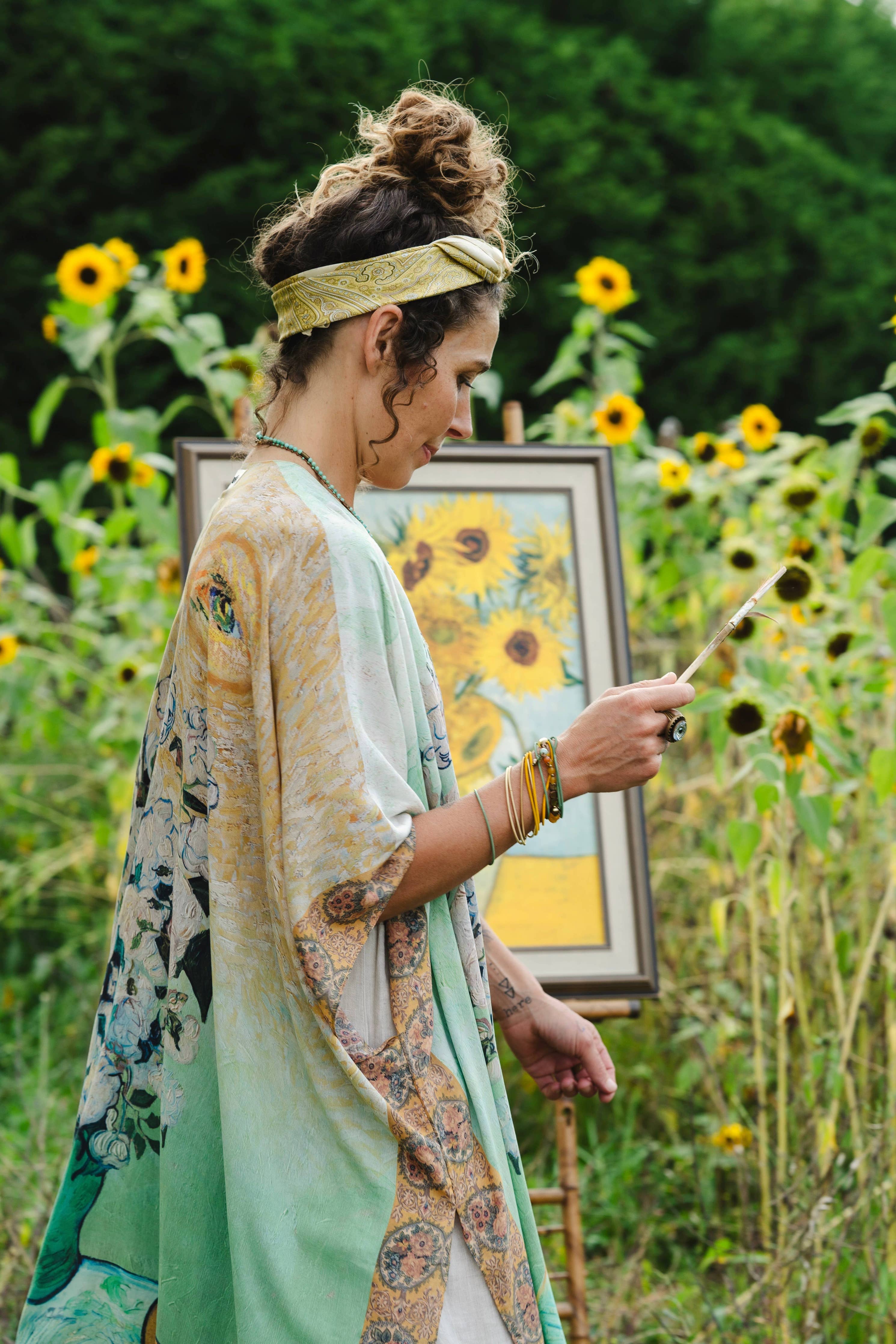 I Paint My Dream Bohemian Van Gogh Goddess Starduster Kimono - Out of the Blue