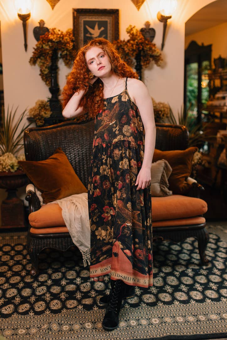 Heart of Gold Bohéme Long Maxi Slip Dress w/ Sacred Heart - Out of the Blue