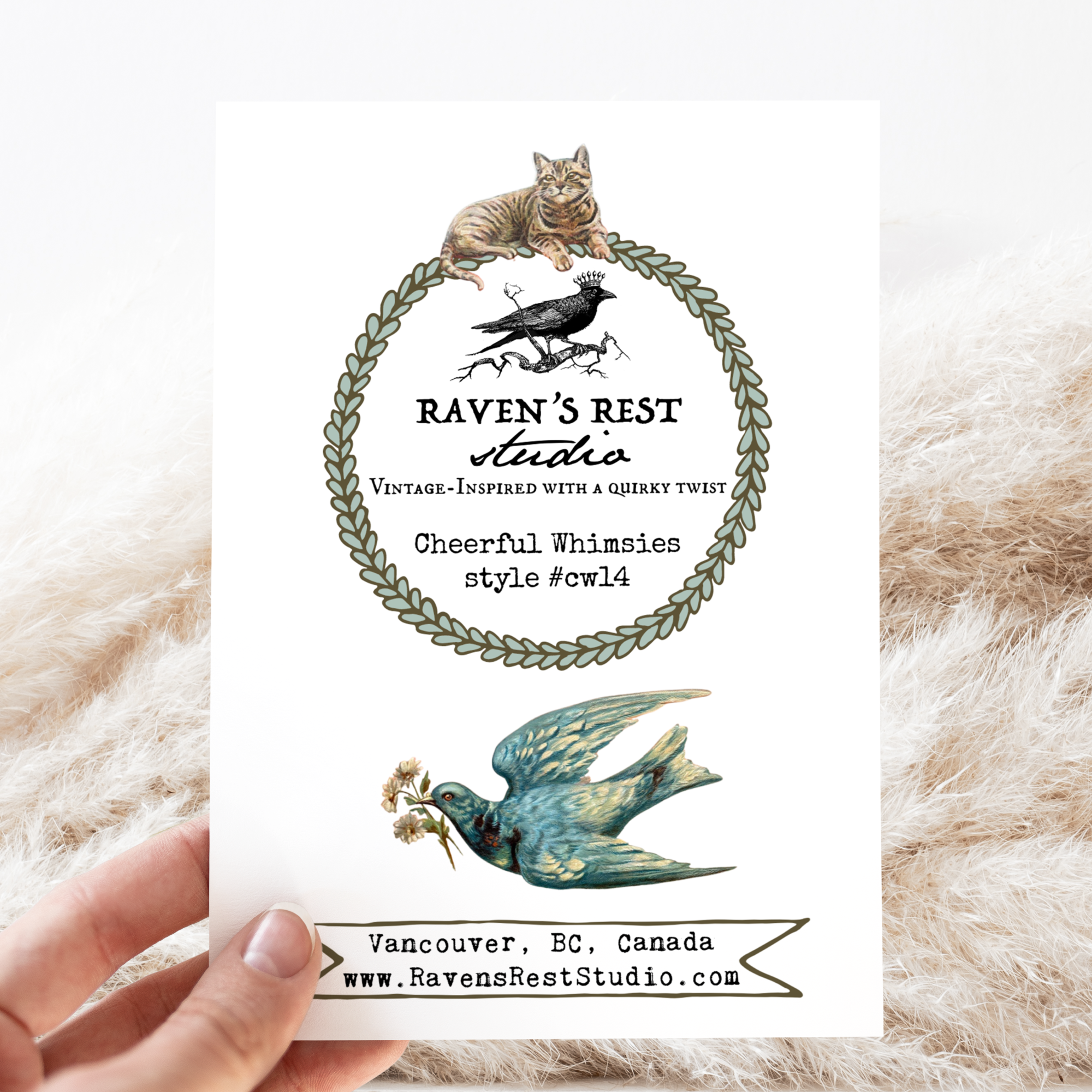 Greeting Card. Vintage Cat Riding Flying Bird. - Out of the Blue