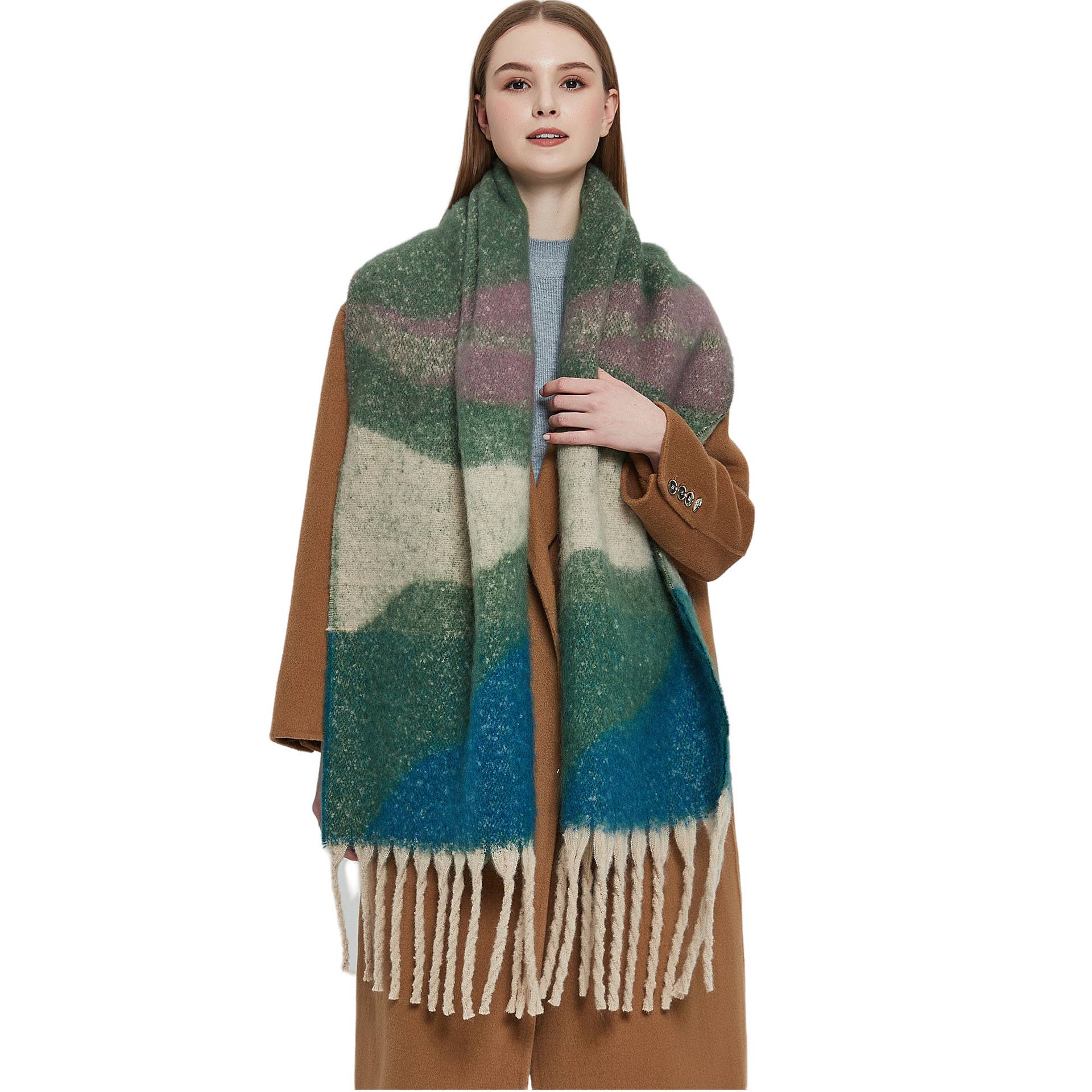 Chunky Abstract Fleece Scarf with Tassel