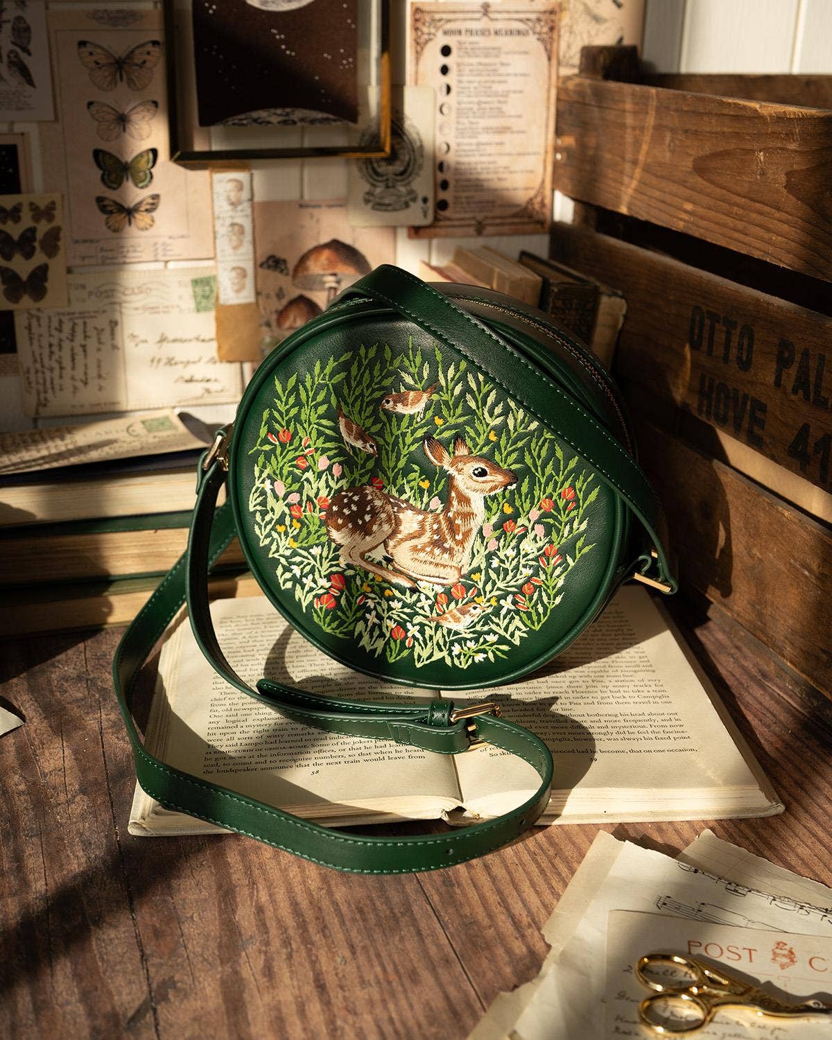 Chloe Fawn Embroidered Circle Bag Green - Out of the Blue
