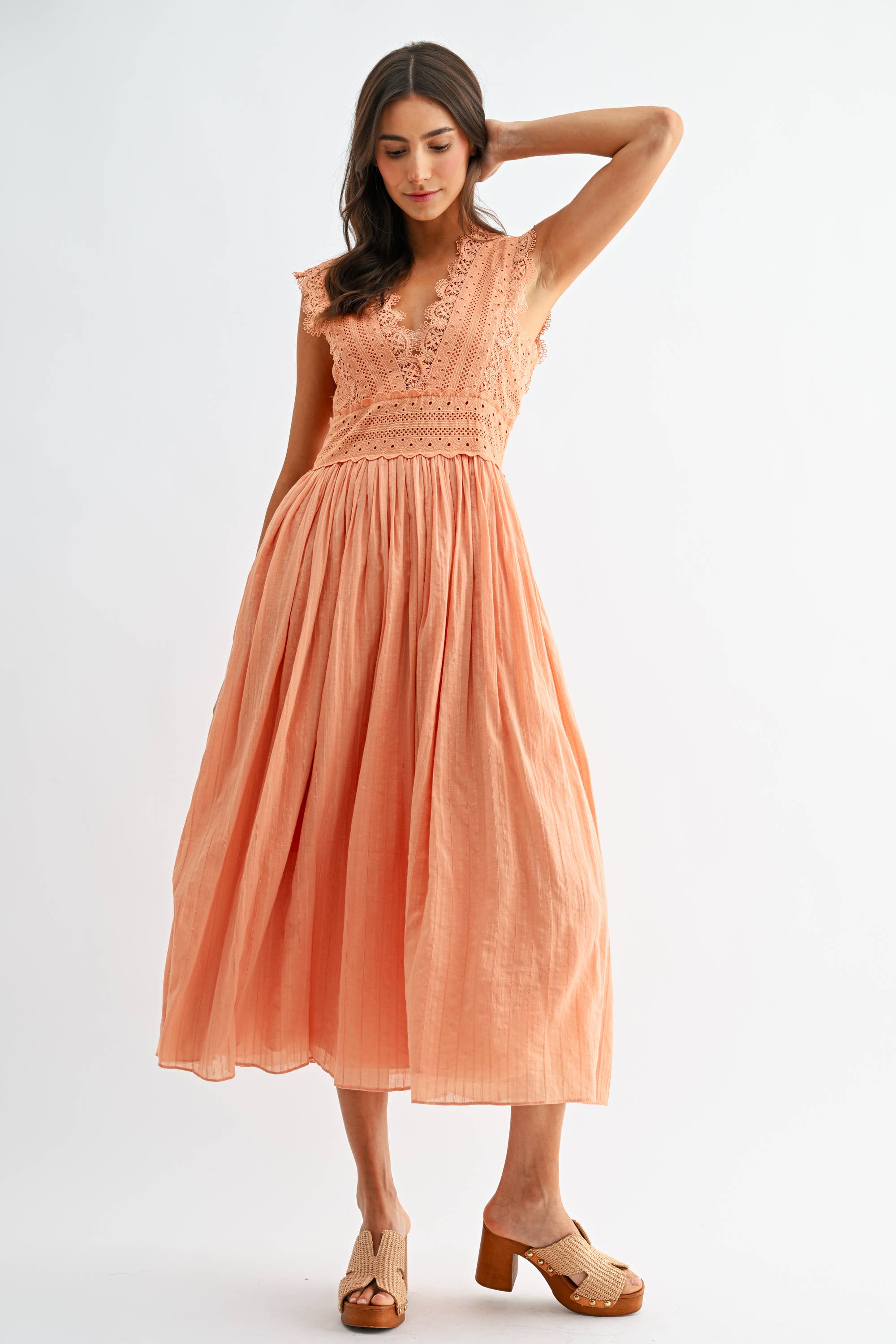 CD10184J Lace Boho Midi Dress - Out of the Blue