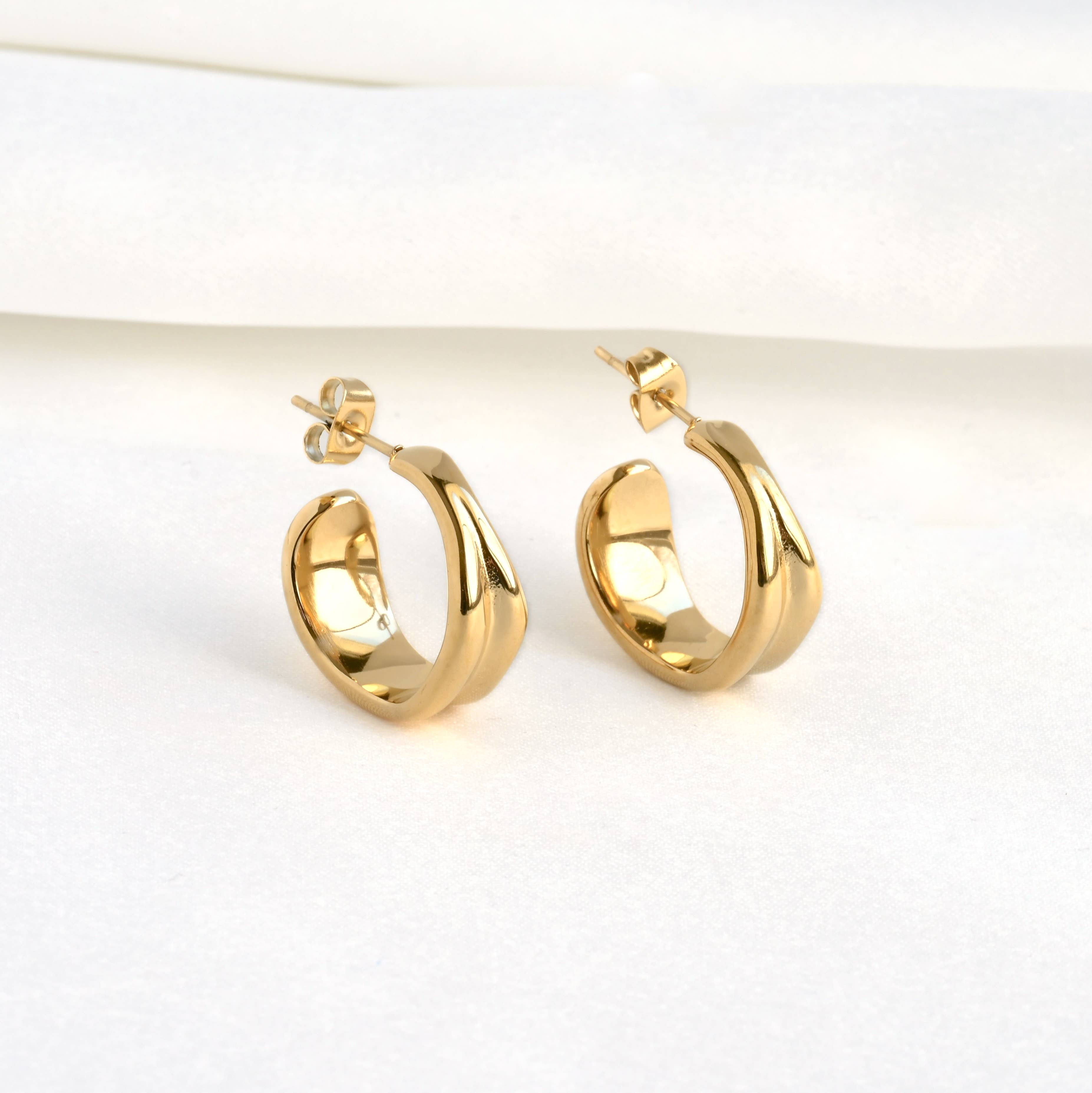 Wide Sculptural Vintage Style 18k Gold Hoop Earrings - Out of the Blue