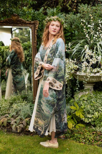The Mythmaker Opera Duster Kimono Robe w Landscape & Unicorn - Out of the Blue