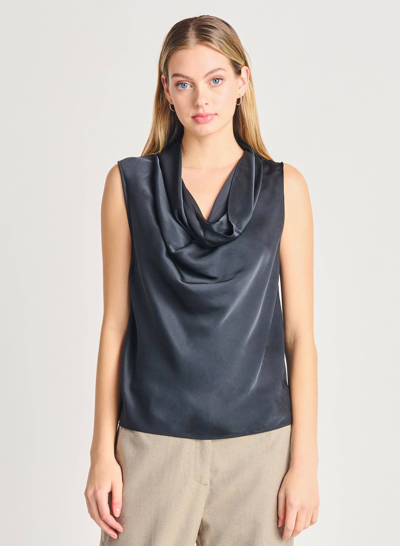 Satin Cowl Neck Top - Out of the Blue