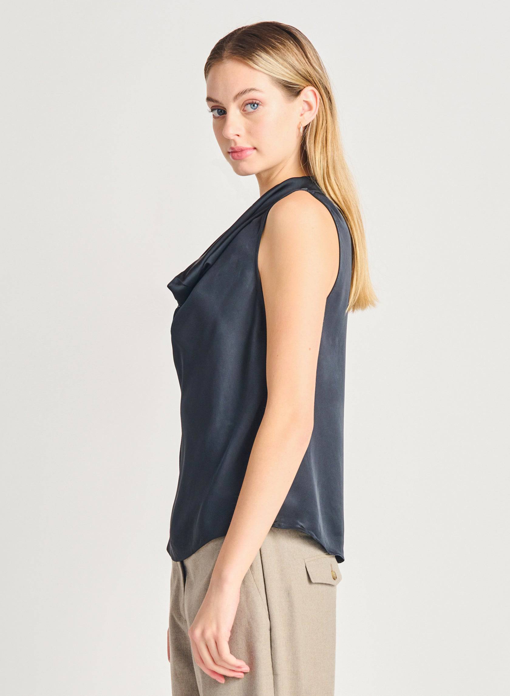 Satin Cowl Neck Top - Out of the Blue