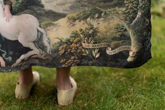 The Mythmaker Opera Duster Kimono Robe w Landscape & Unicorn - Out of the Blue