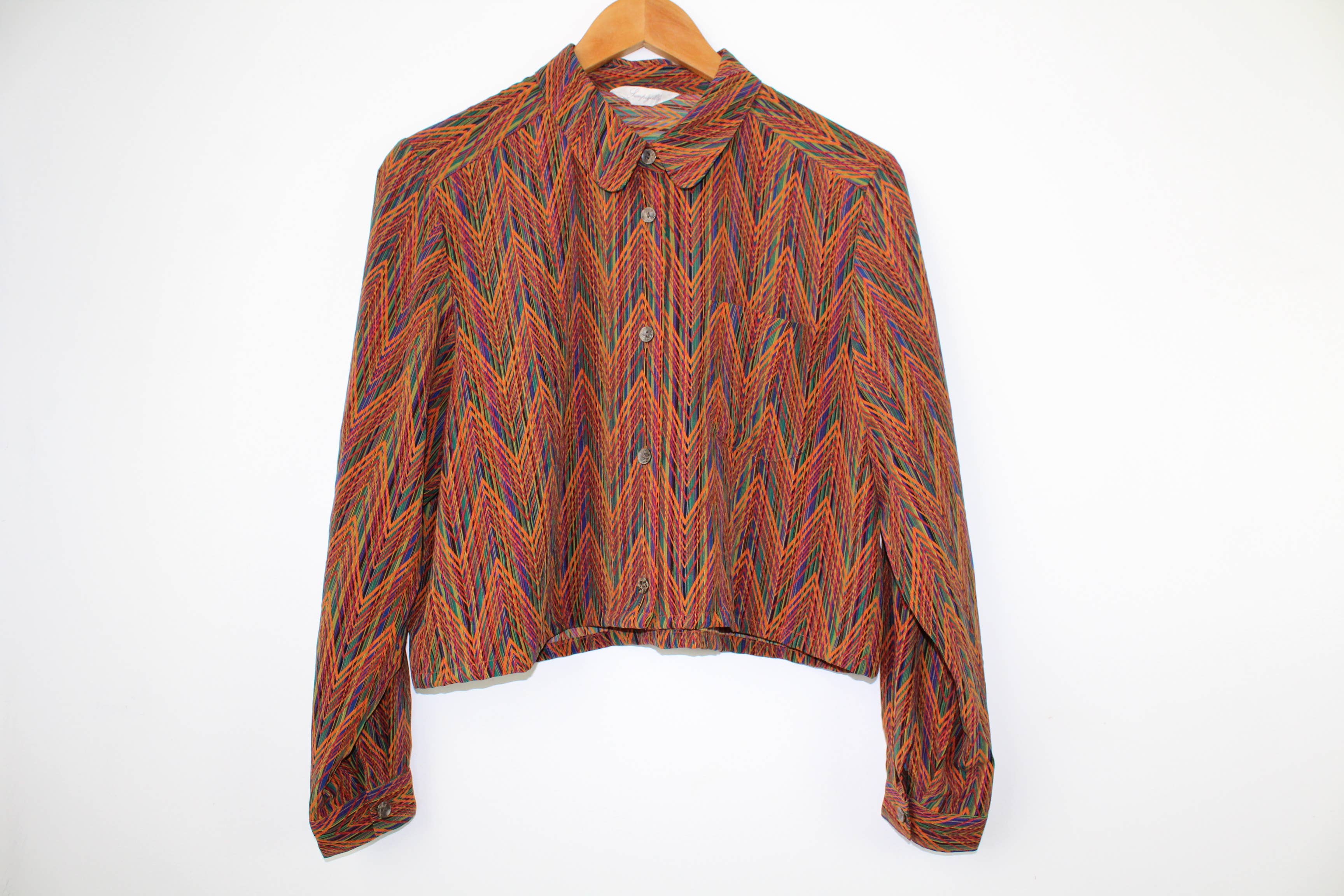 Upcycled Top - Long-Sleeve Cropped Blouse: S/M - Out of the Blue