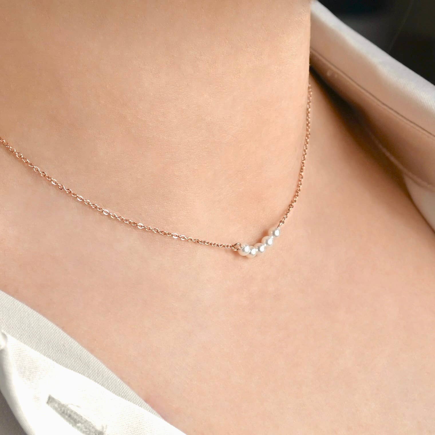 Dainty Curved Pearl Bar Chain Necklace - Out of the Blue