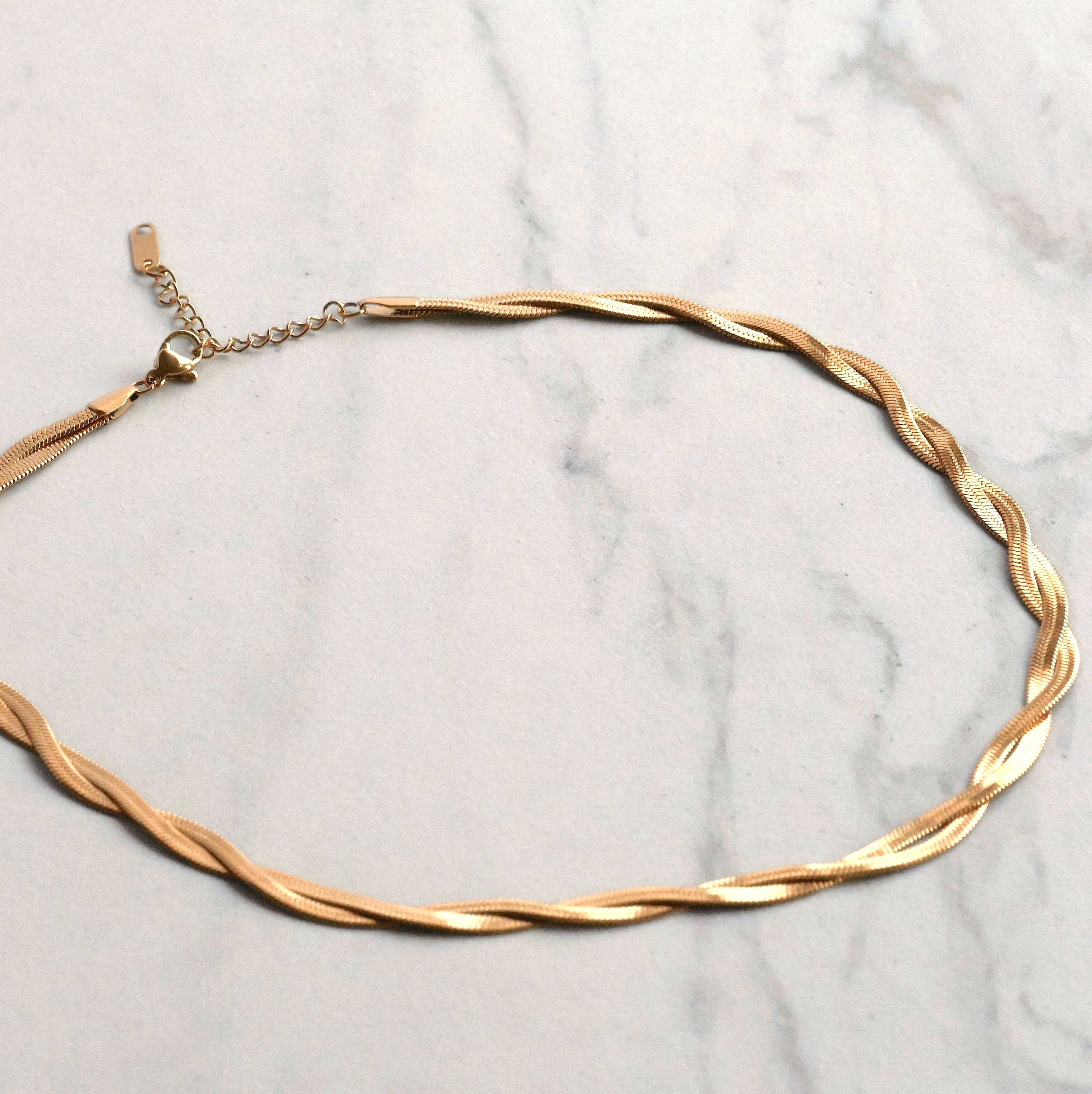 Braided Herringbone Choker  Necklace - Out of the Blue
