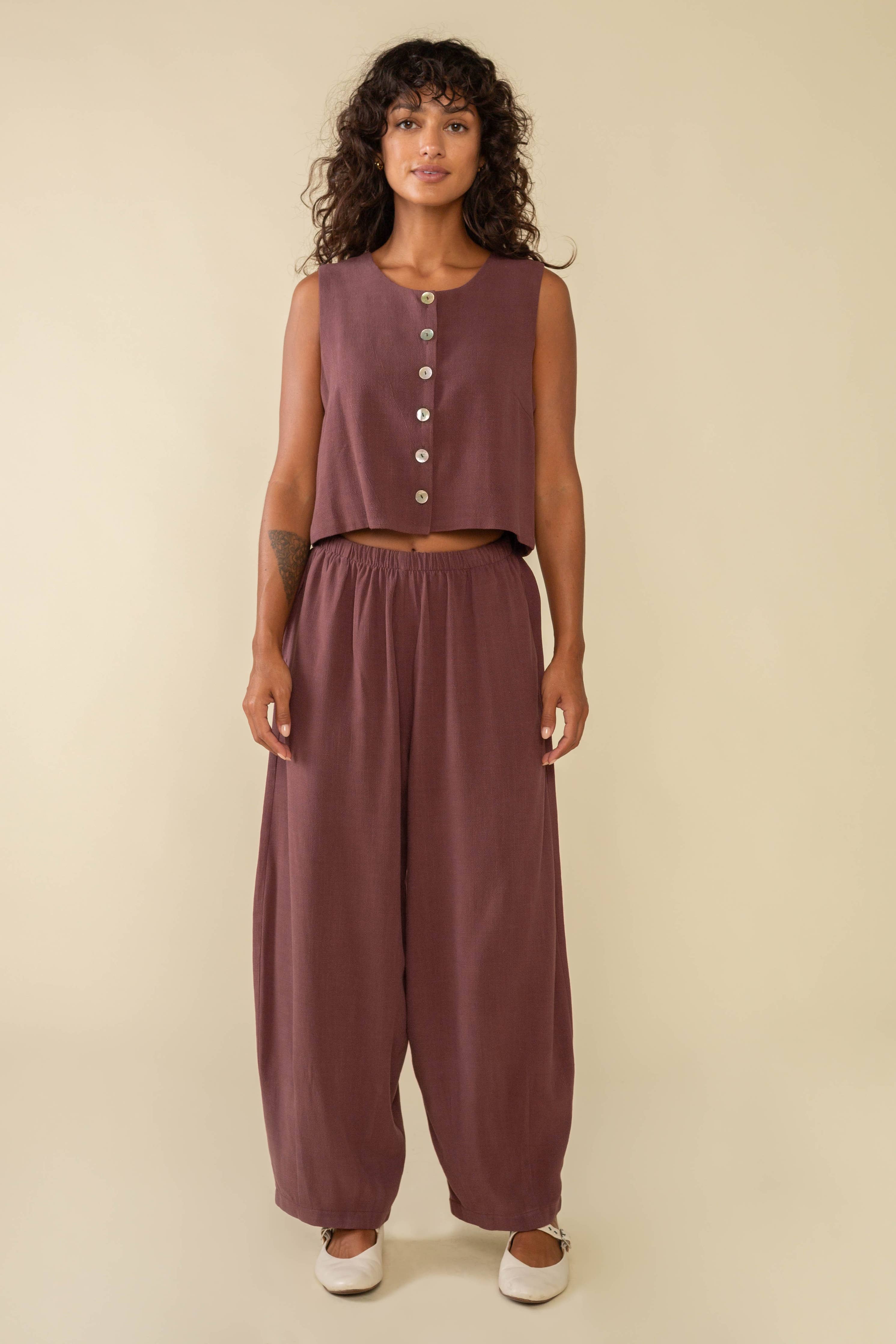 Linen Lantern Pant | Mid Rise Barrel - Out of the Blue