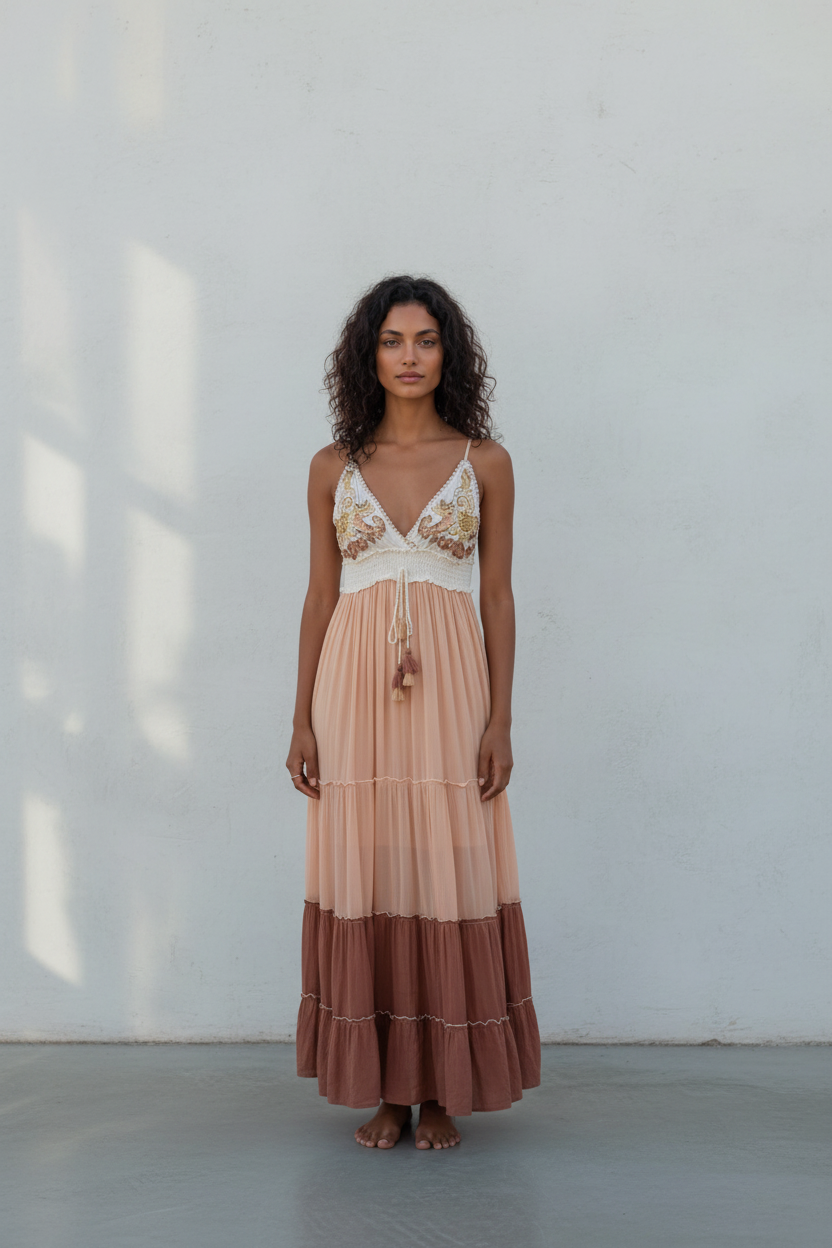 MEGAN long dress white-blush - Out of the Blue