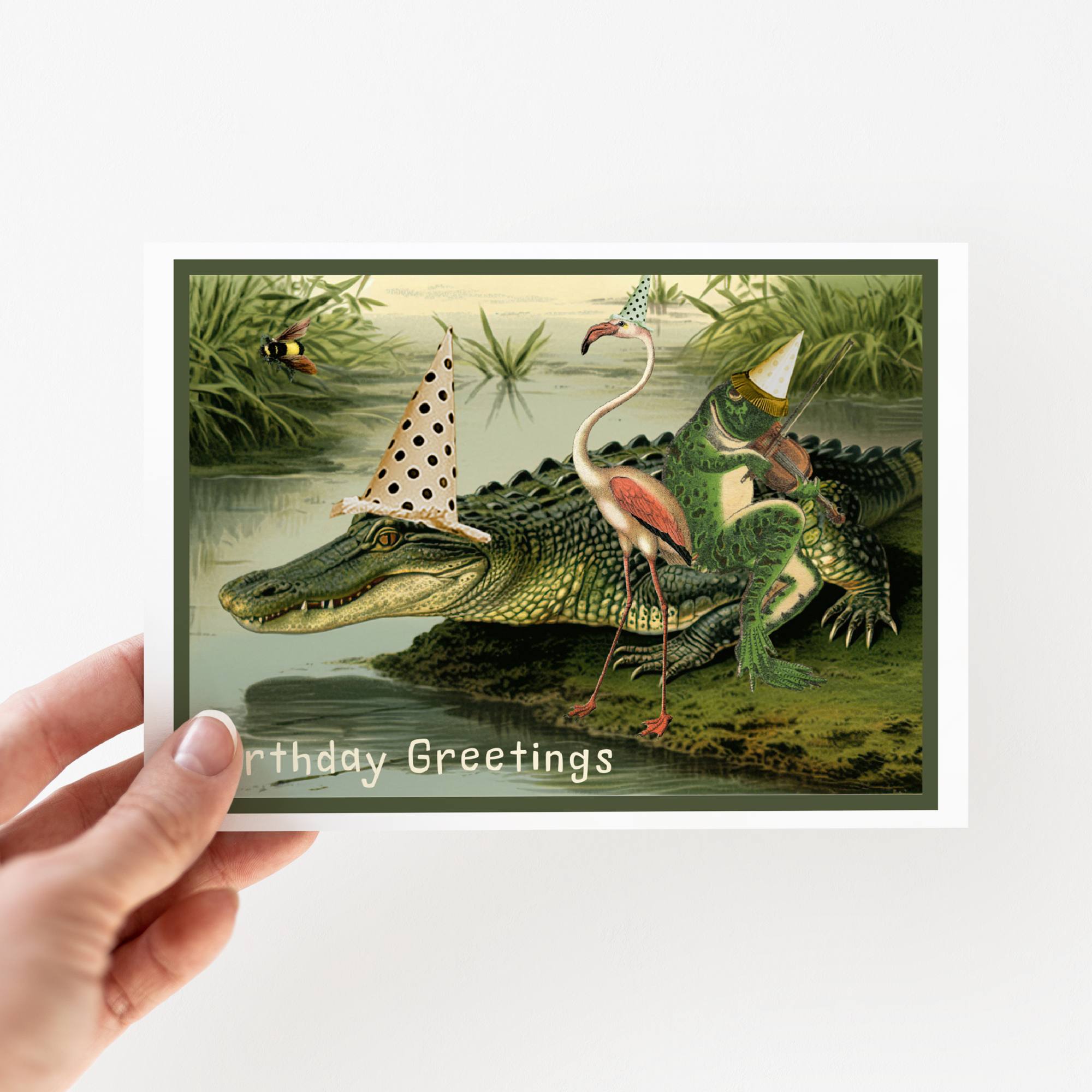 Greeting Card. Birthday Greetings Vintage Crocodile... - Out of the Blue